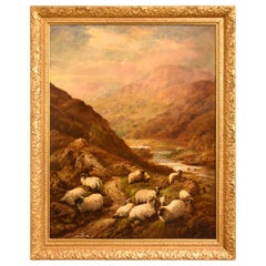 Antique "Sheep in Highland Glen" Oil painting by Robert Watson