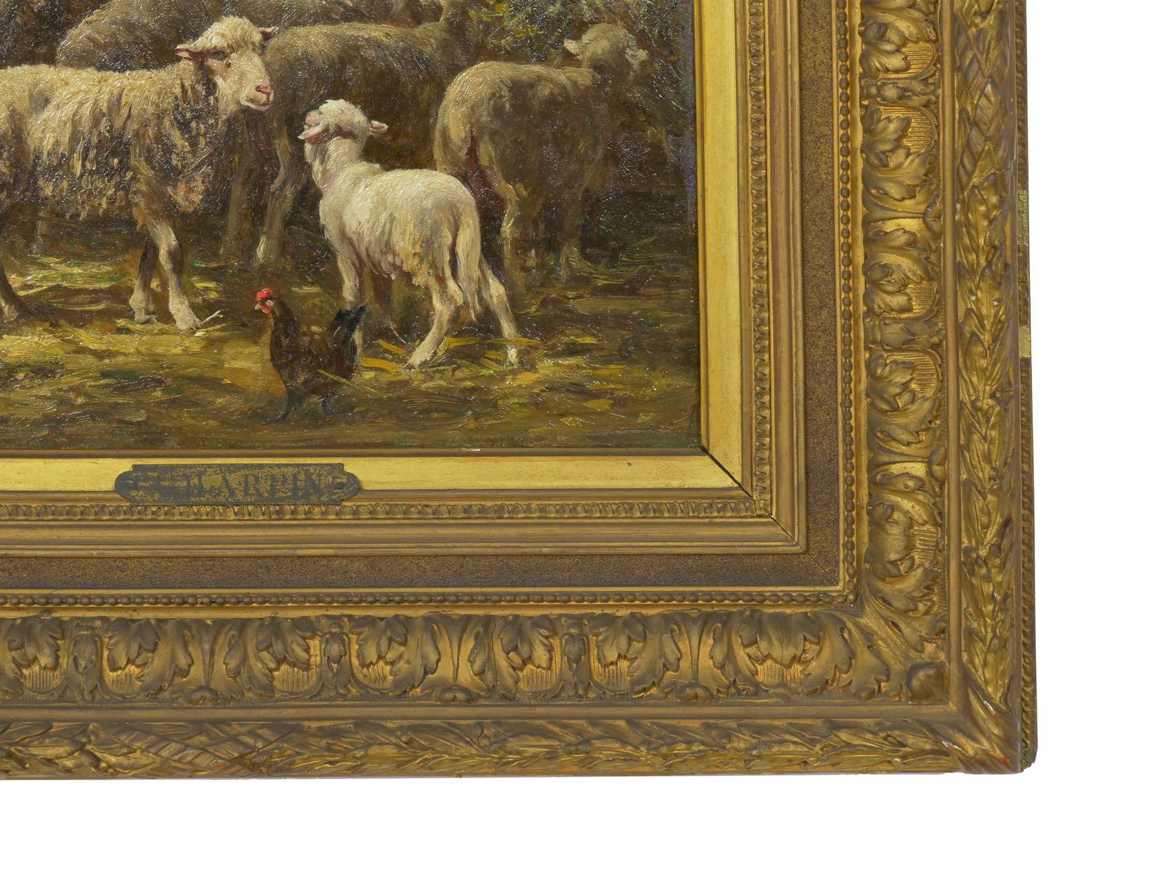 “Sheep in Stable” Antique Barbizon Oil Painting by Albert Charpin 6
