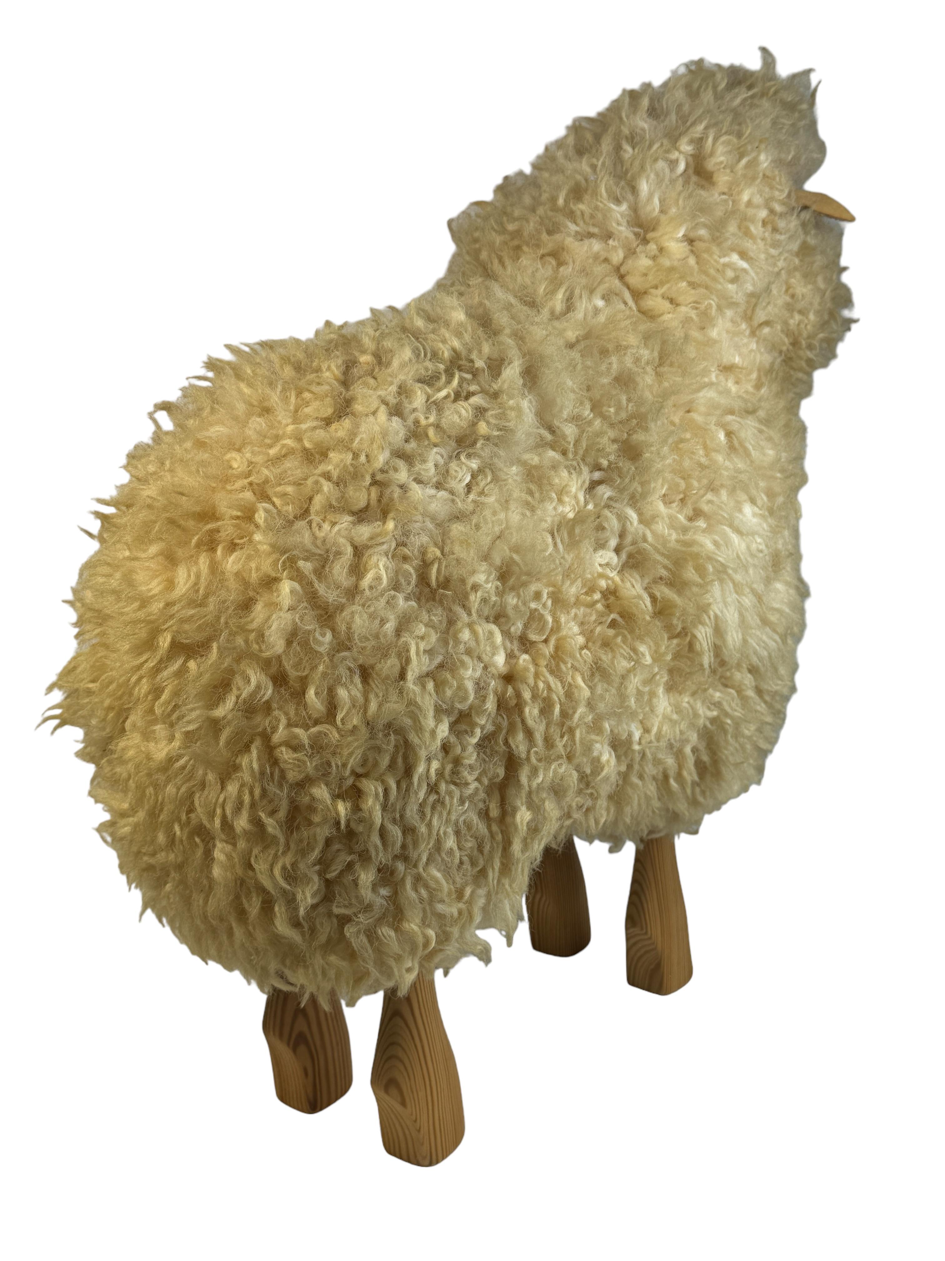 Wood Sheep Lamb Sculpture Statue by Hanns-Peter Krafft for Meier, Vintage, 1970s