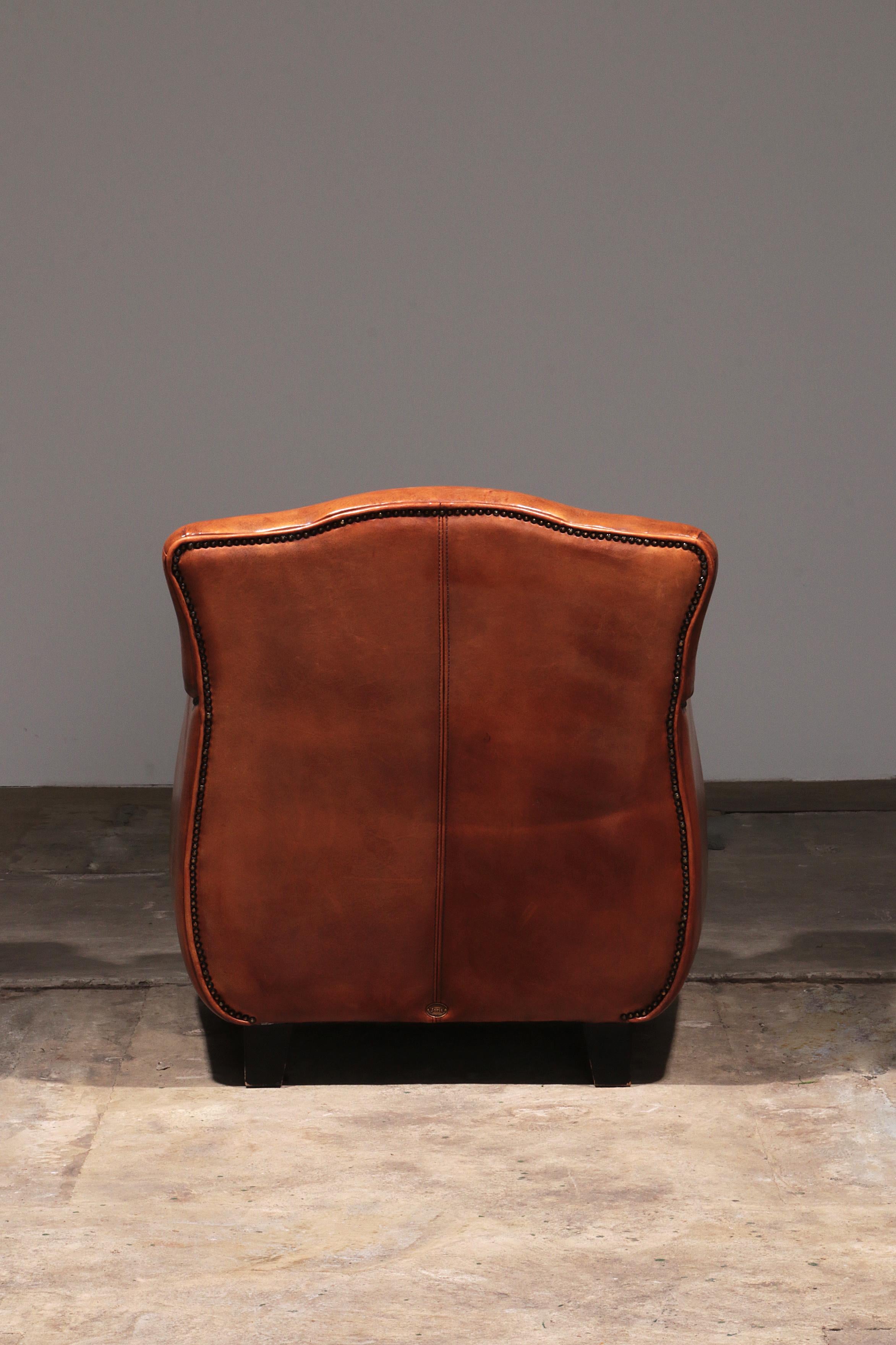 Fauteuil en cuir de mouton design néerlandais fait à la main 1970 - Marque Joris Bon état - En vente à Oirlo, LI