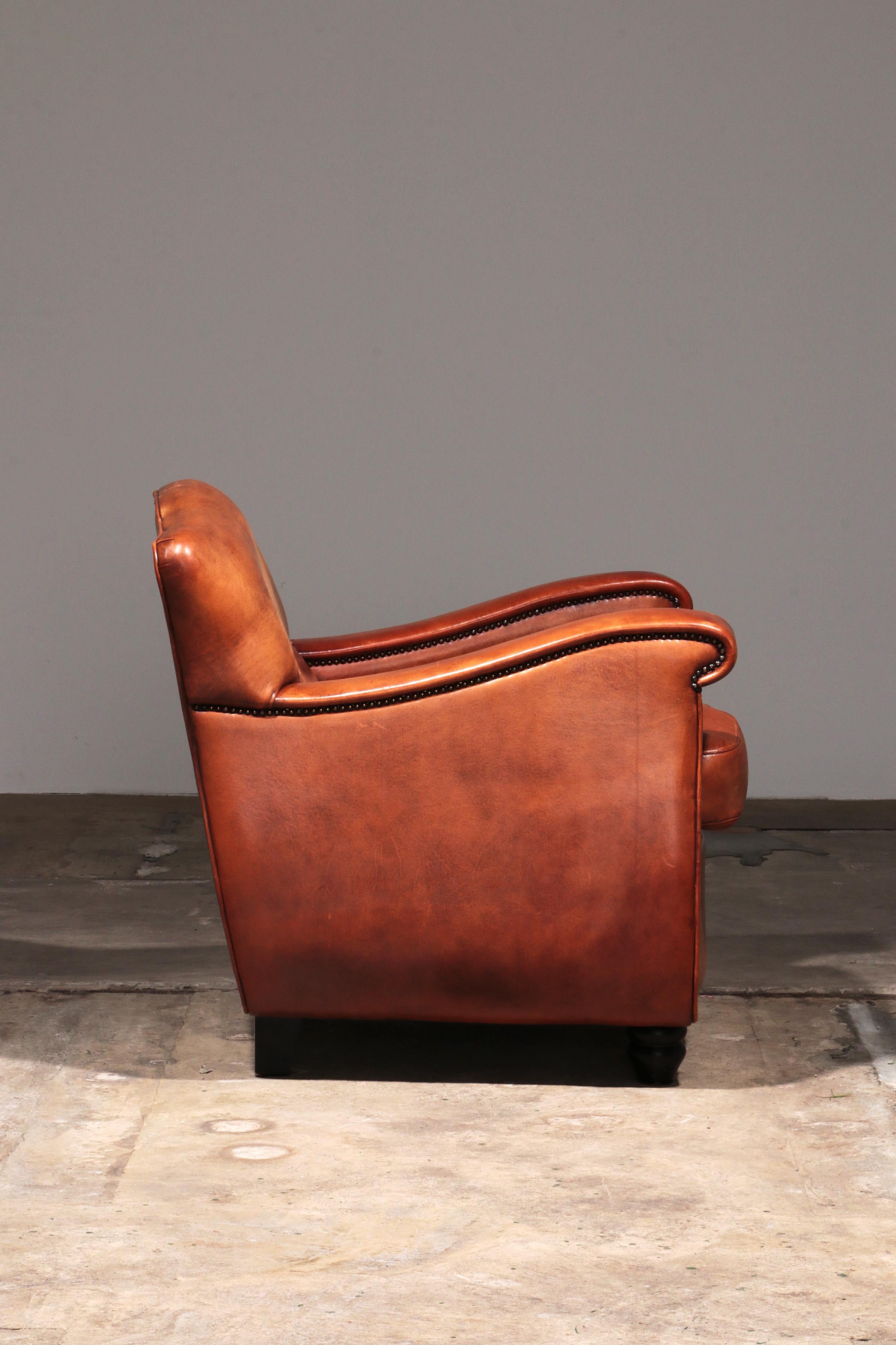 Fin du 20e siècle Fauteuil en cuir de mouton design néerlandais fait à la main 1970 - Marque Joris en vente