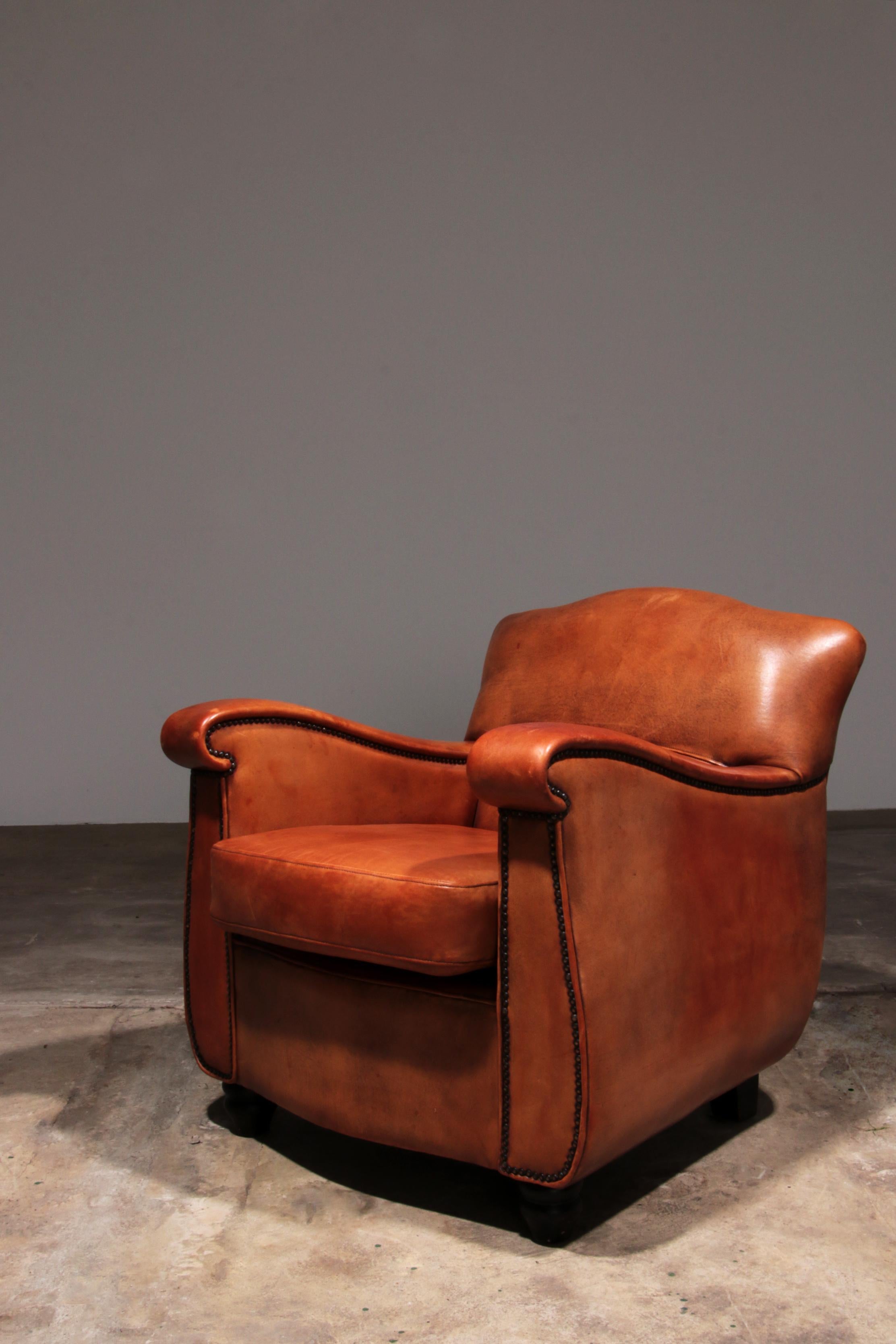 Fauteuil en cuir de mouton design néerlandais fait à la main 1970 - Marque Joris en vente 1