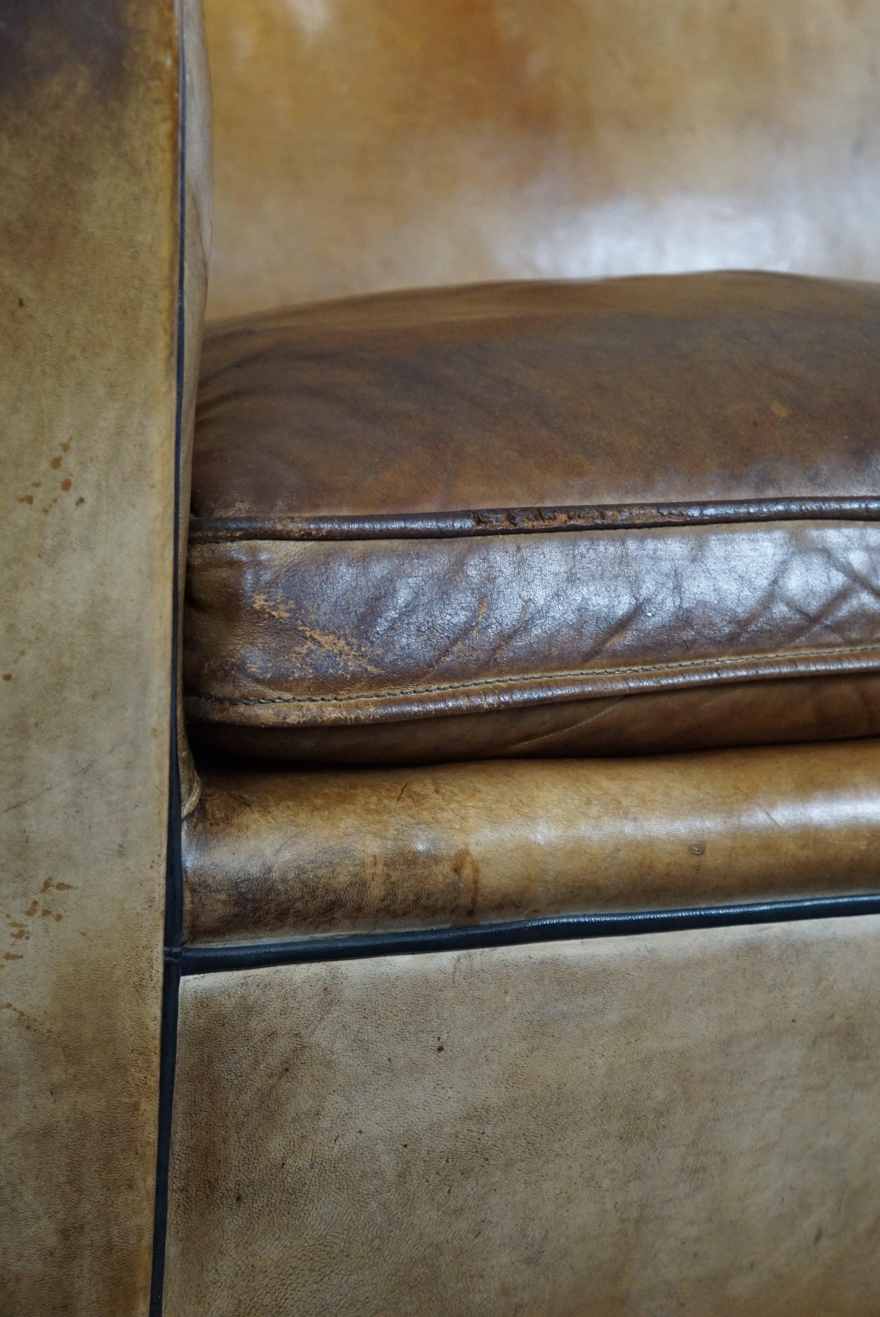 Sheep leather Art Deco sofa designed by Bart Van Bekhoven, spacious 2 seater For Sale 1