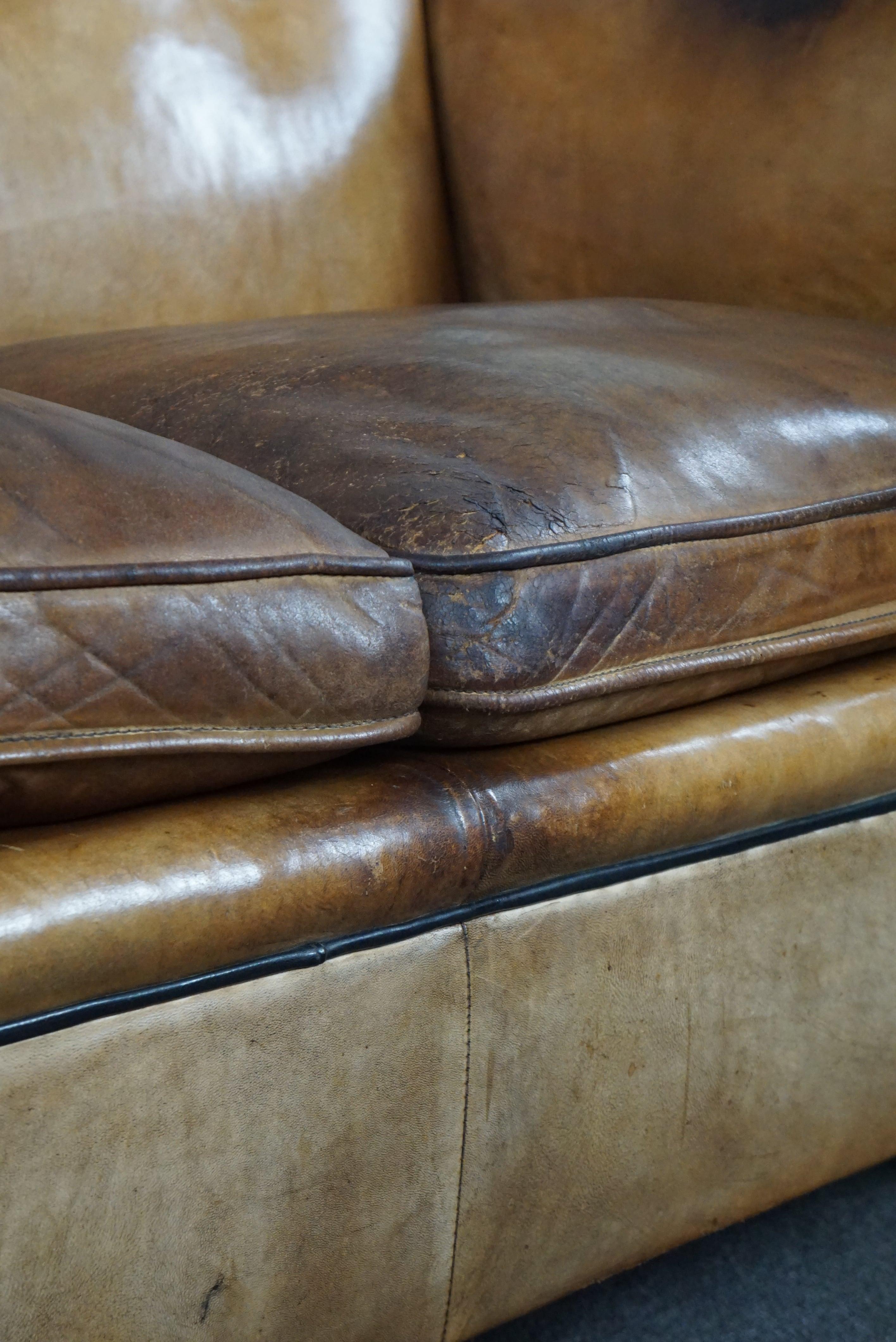 Sheep leather Art Deco sofa designed by Bart Van Bekhoven, spacious 2 seater For Sale 2