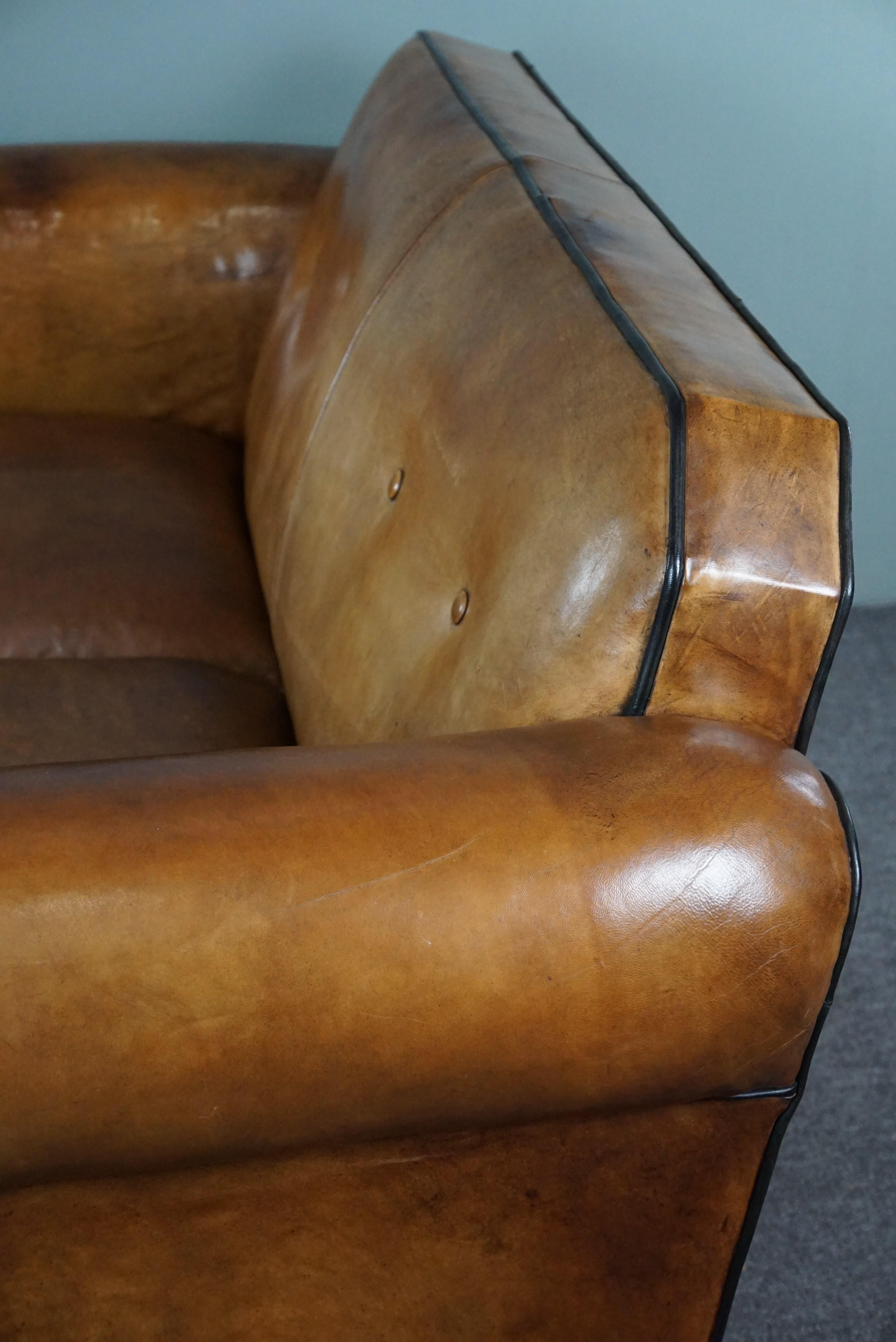 Sheep leather Art Deco sofa designed by Bart Van Bekhoven, spacious 2 seater For Sale 6