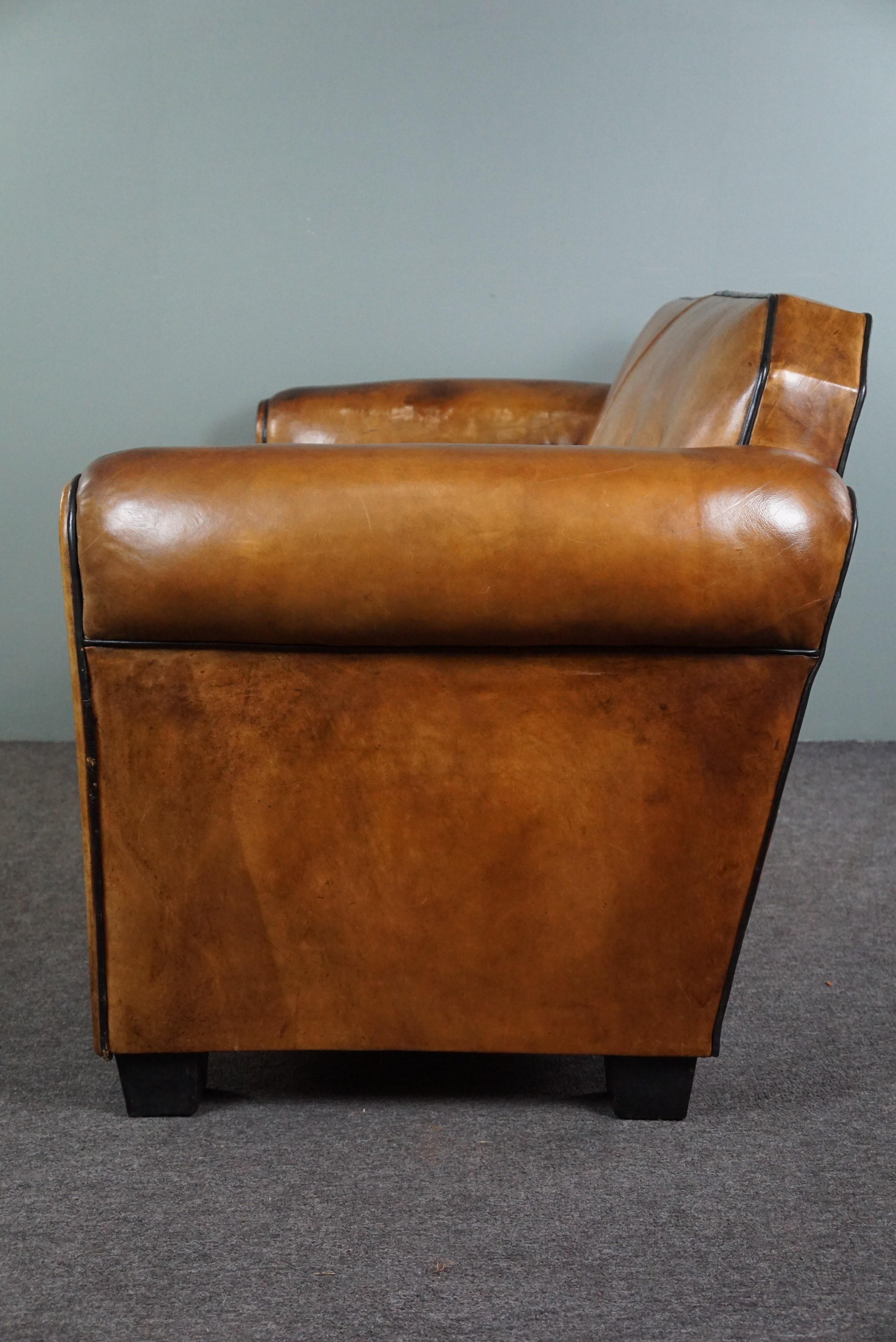 Dutch Sheep leather Art Deco sofa designed by Bart Van Bekhoven, spacious 2 seater For Sale