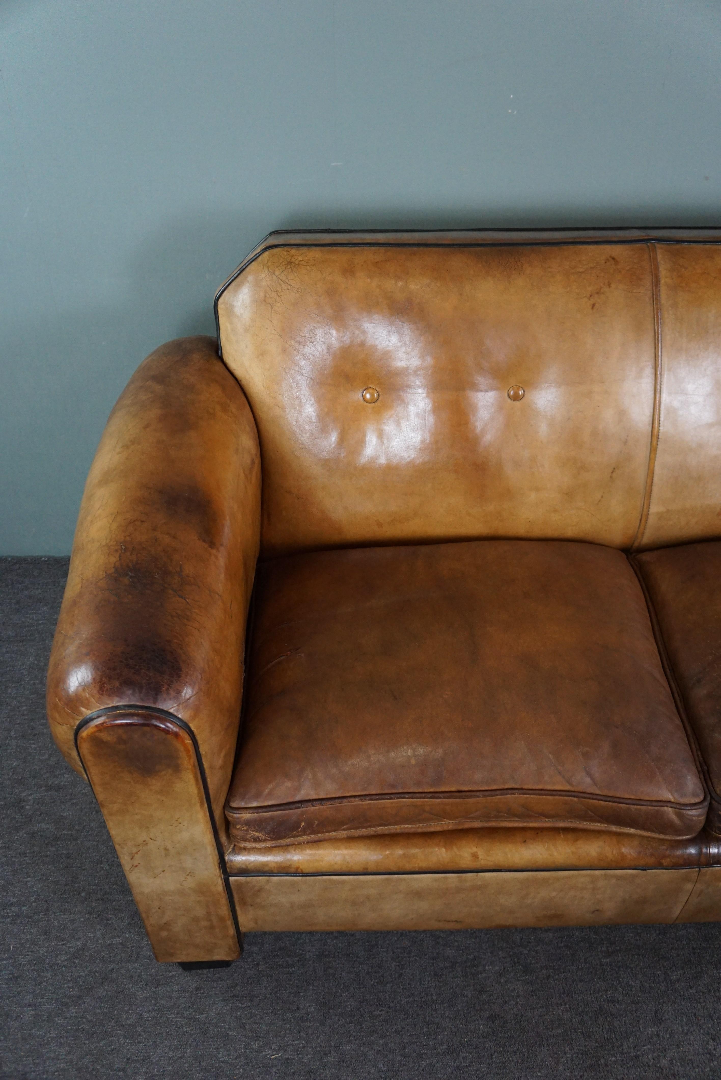 Hand-Crafted Sheep leather Art Deco sofa designed by Bart Van Bekhoven, spacious 2 seater For Sale