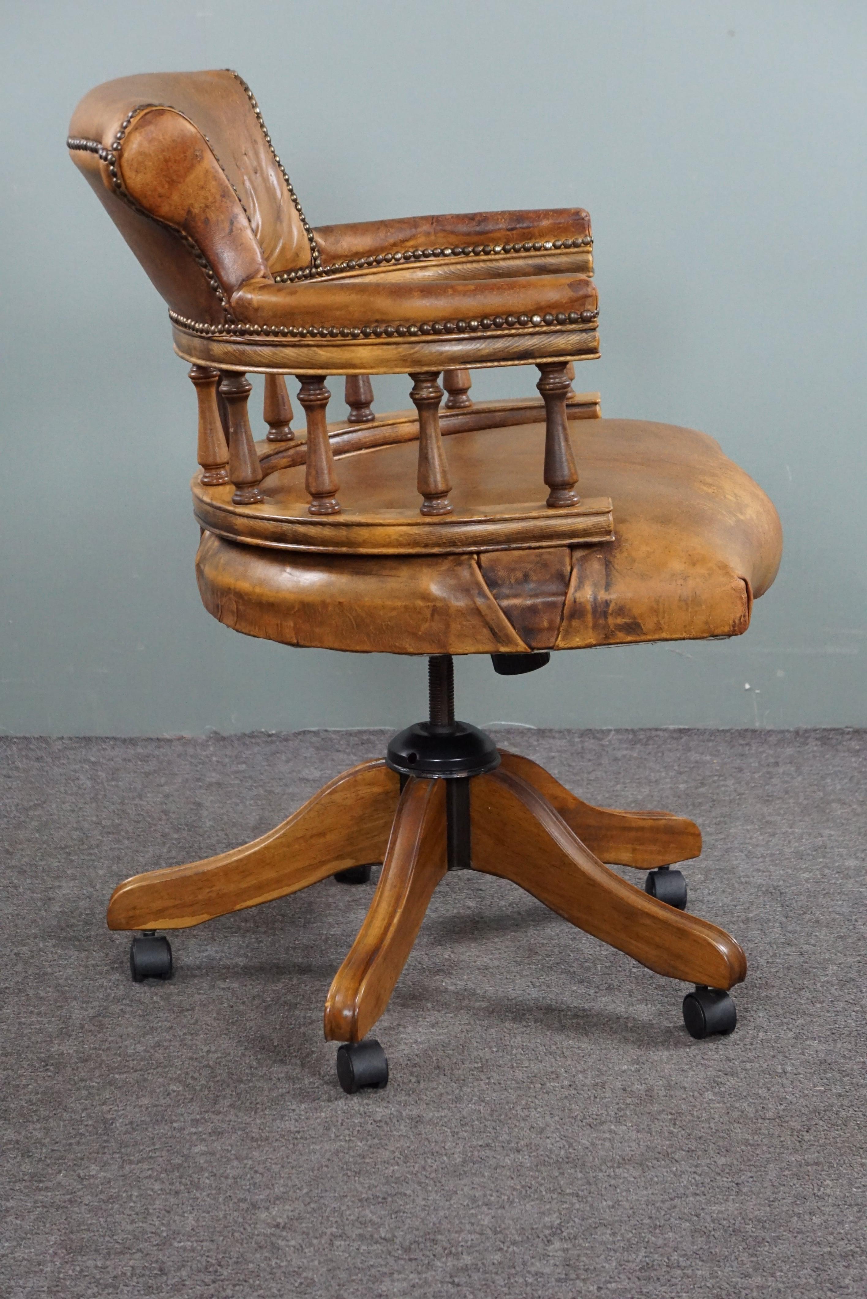 Dutch Sheep leather Captains Chair / office chair For Sale