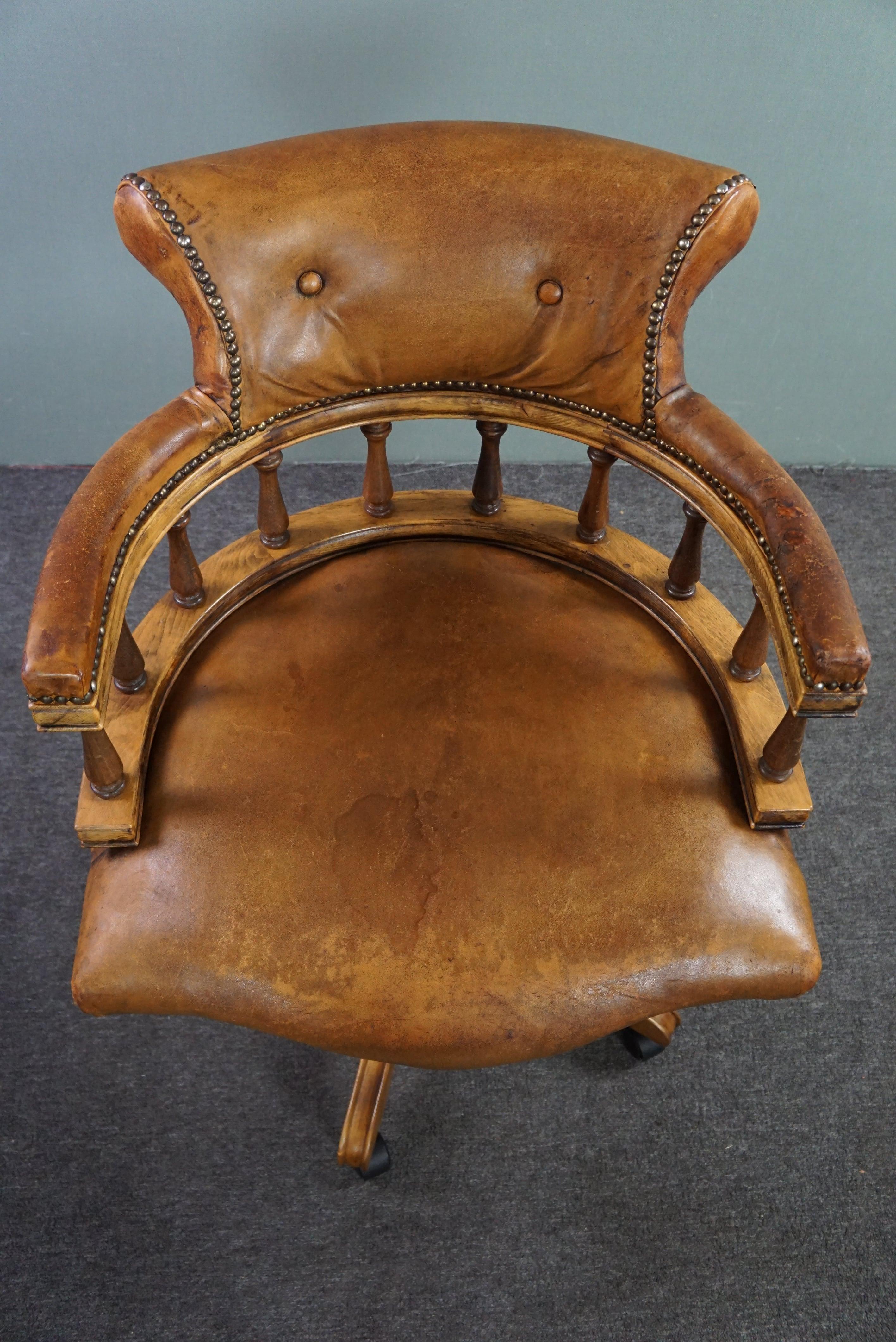 20th Century Sheep leather Captains Chair / office chair For Sale
