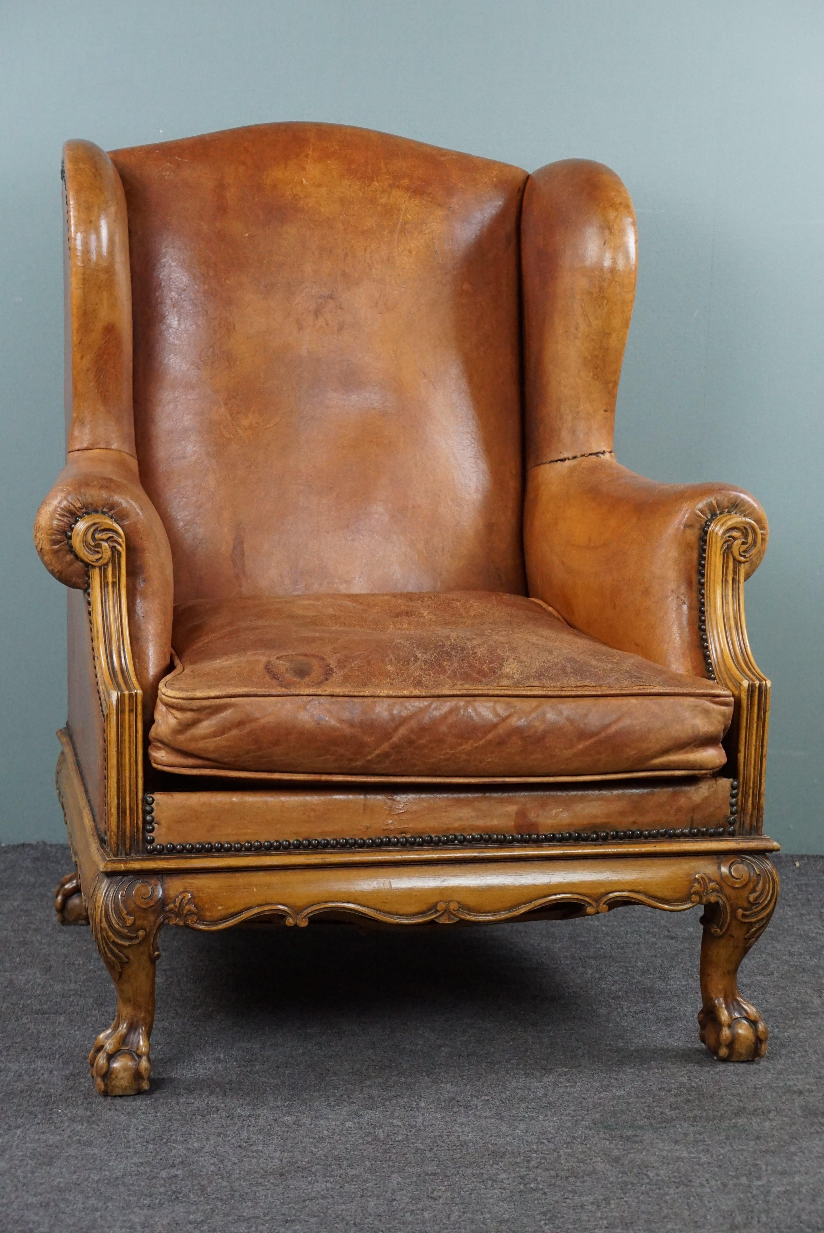 Sheep leather wing chair In Good Condition For Sale In Harderwijk, NL