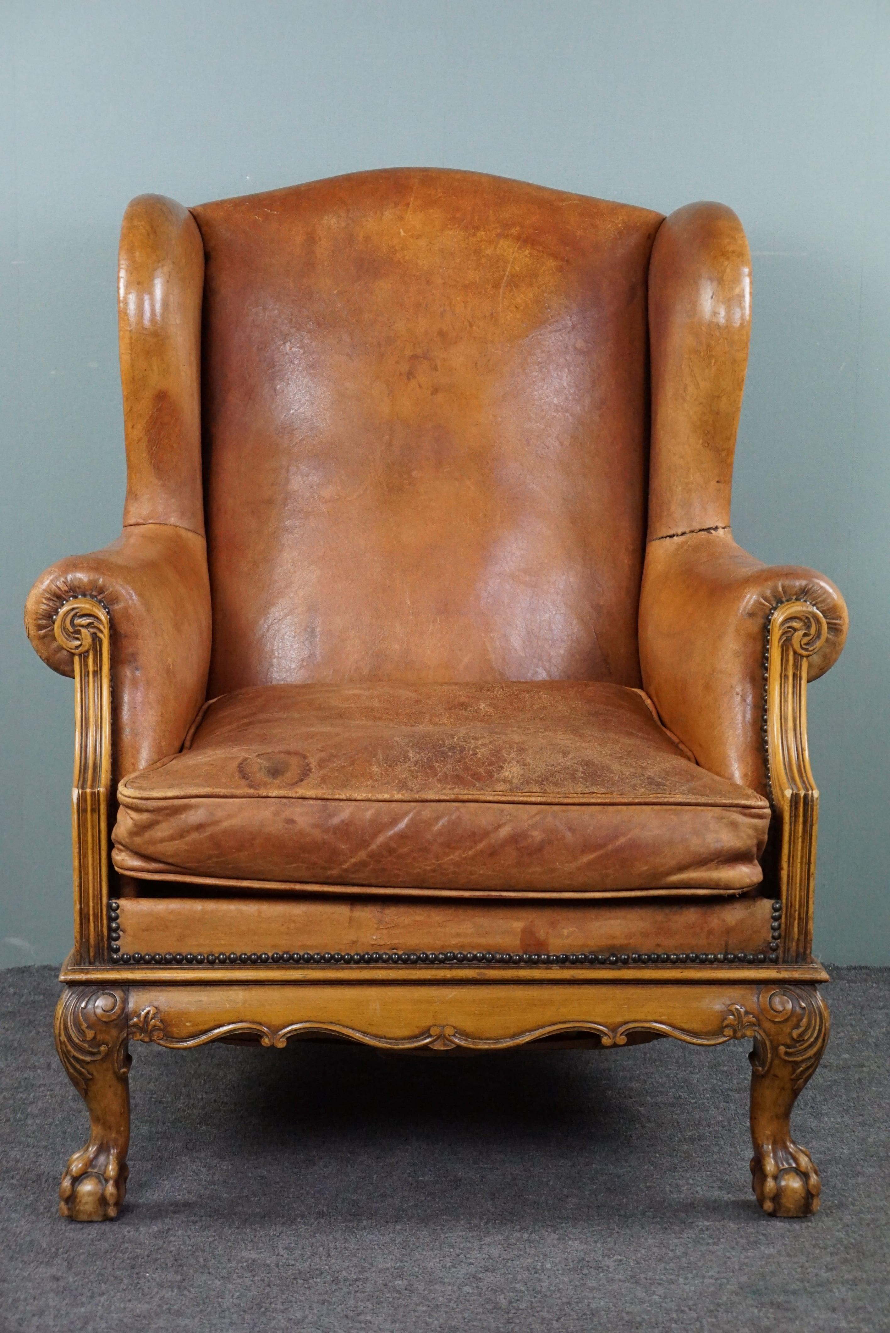 20th Century Sheep leather wing chair For Sale