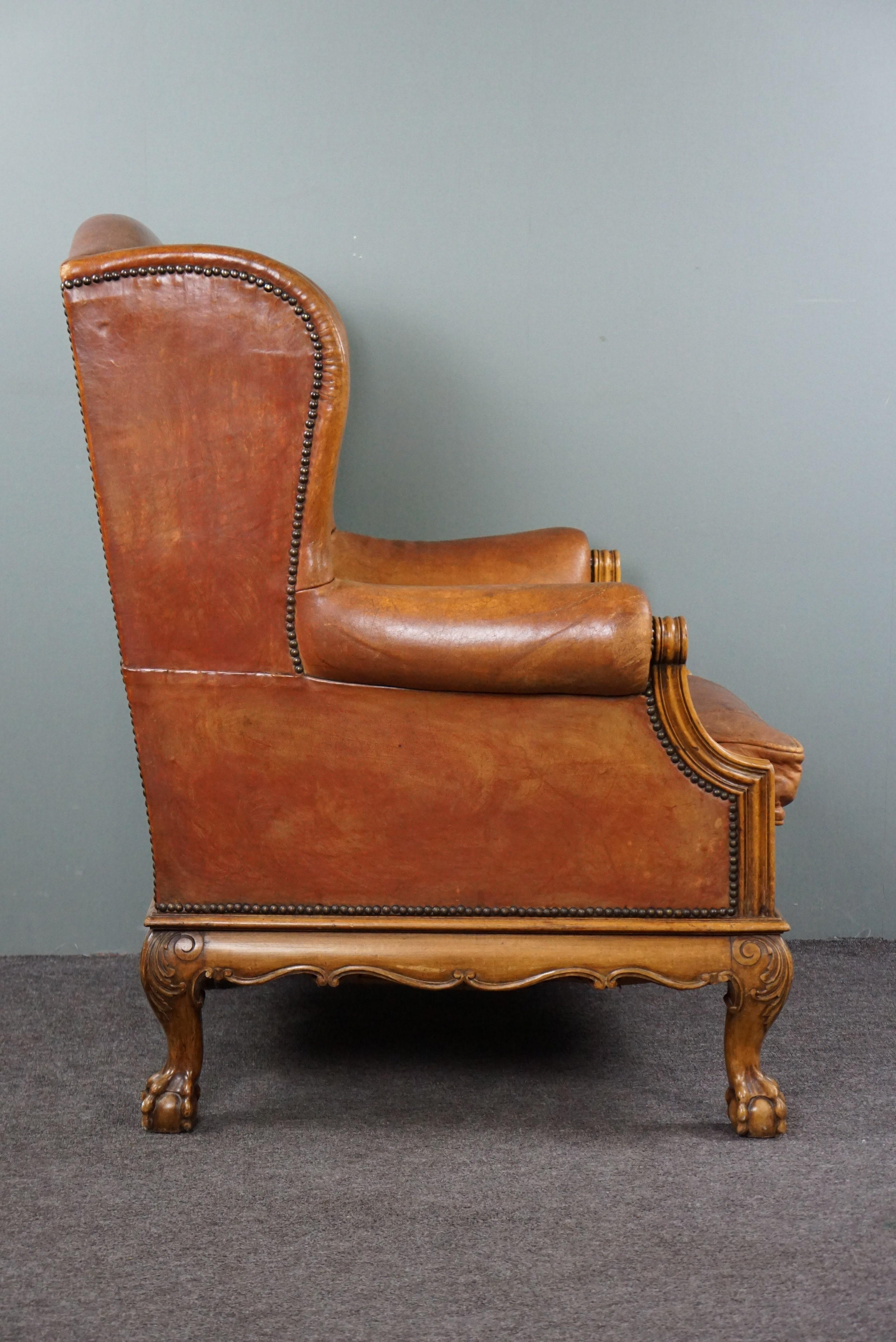 Leather Sheep leather wing chair For Sale