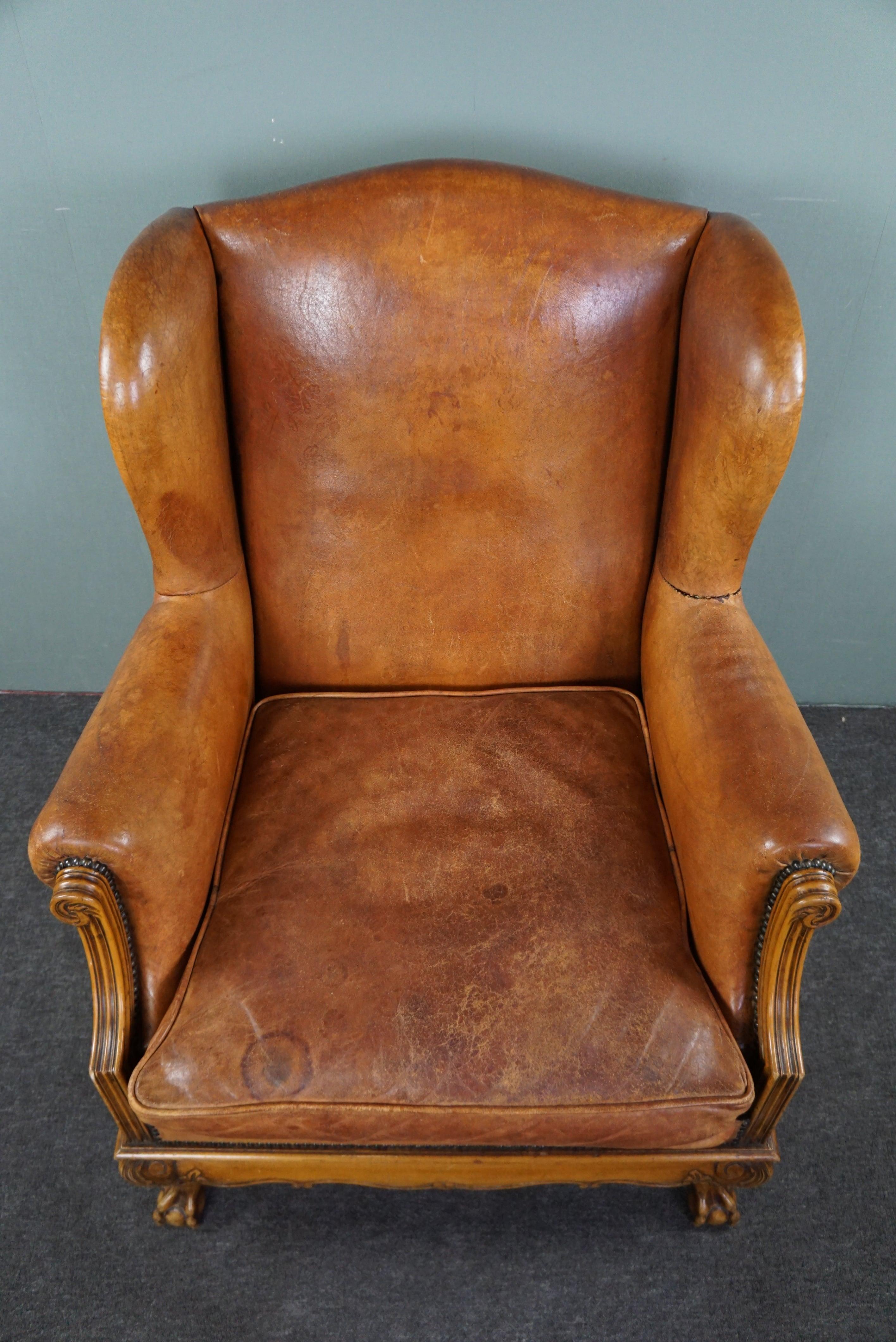 Sheep leather wing chair For Sale 3