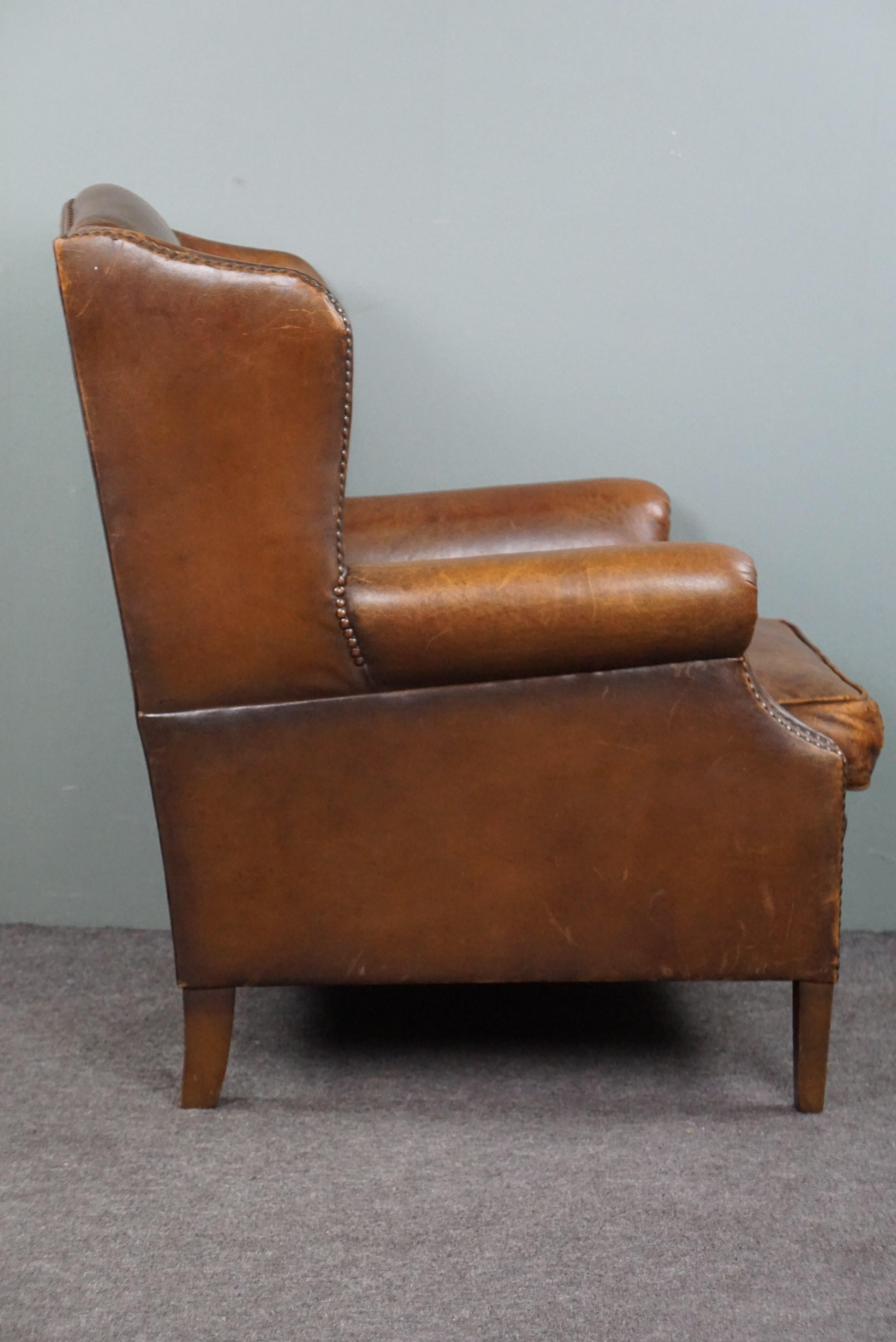 Contemporary Sheep Leather Wing Chair with Character For Sale
