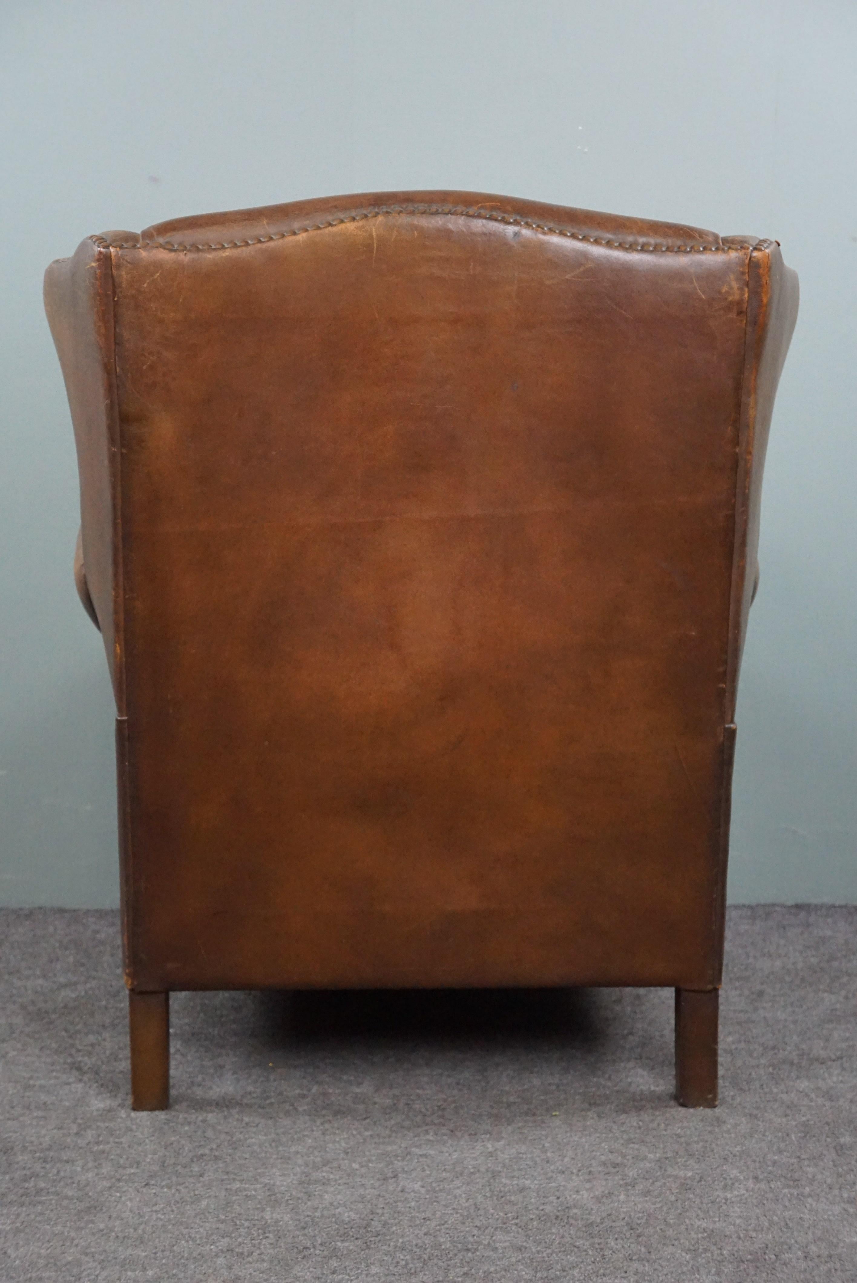 Sheep Leather Wing Chair with Character For Sale 1