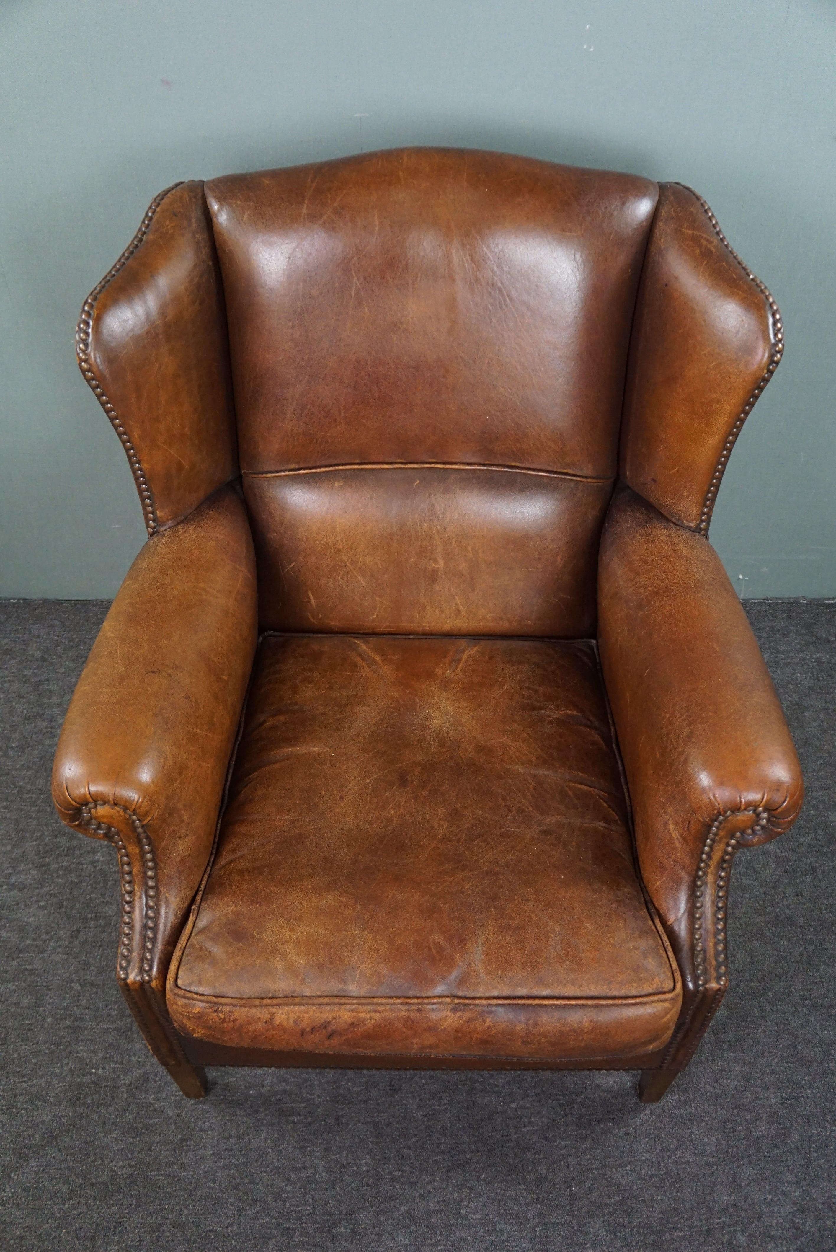 Sheep Leather Wing Chair with Character For Sale 3