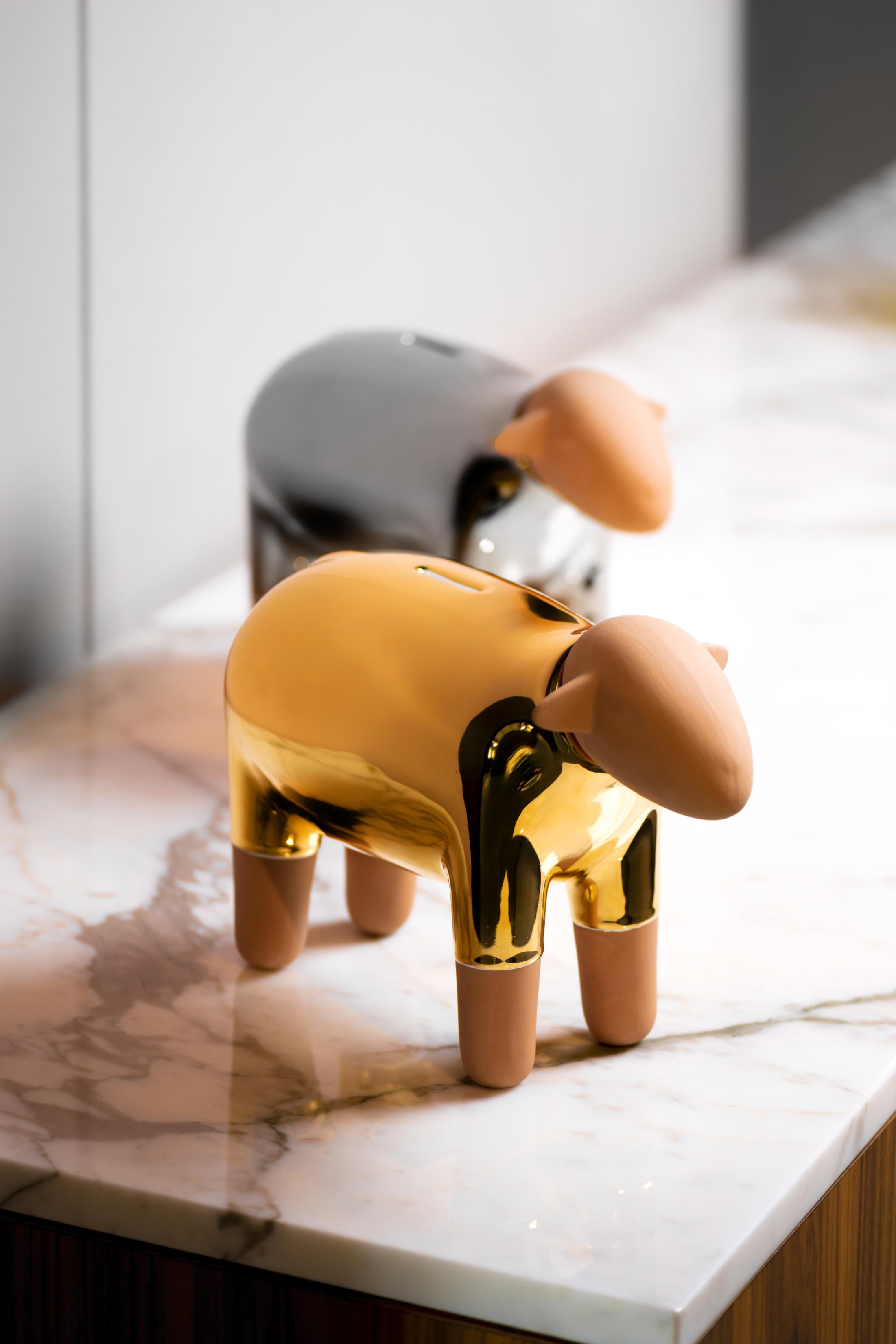 Modern Sheep Moneybox Pop Art, 22K Gold, Made in Italy, 2022, New Collection For Sale