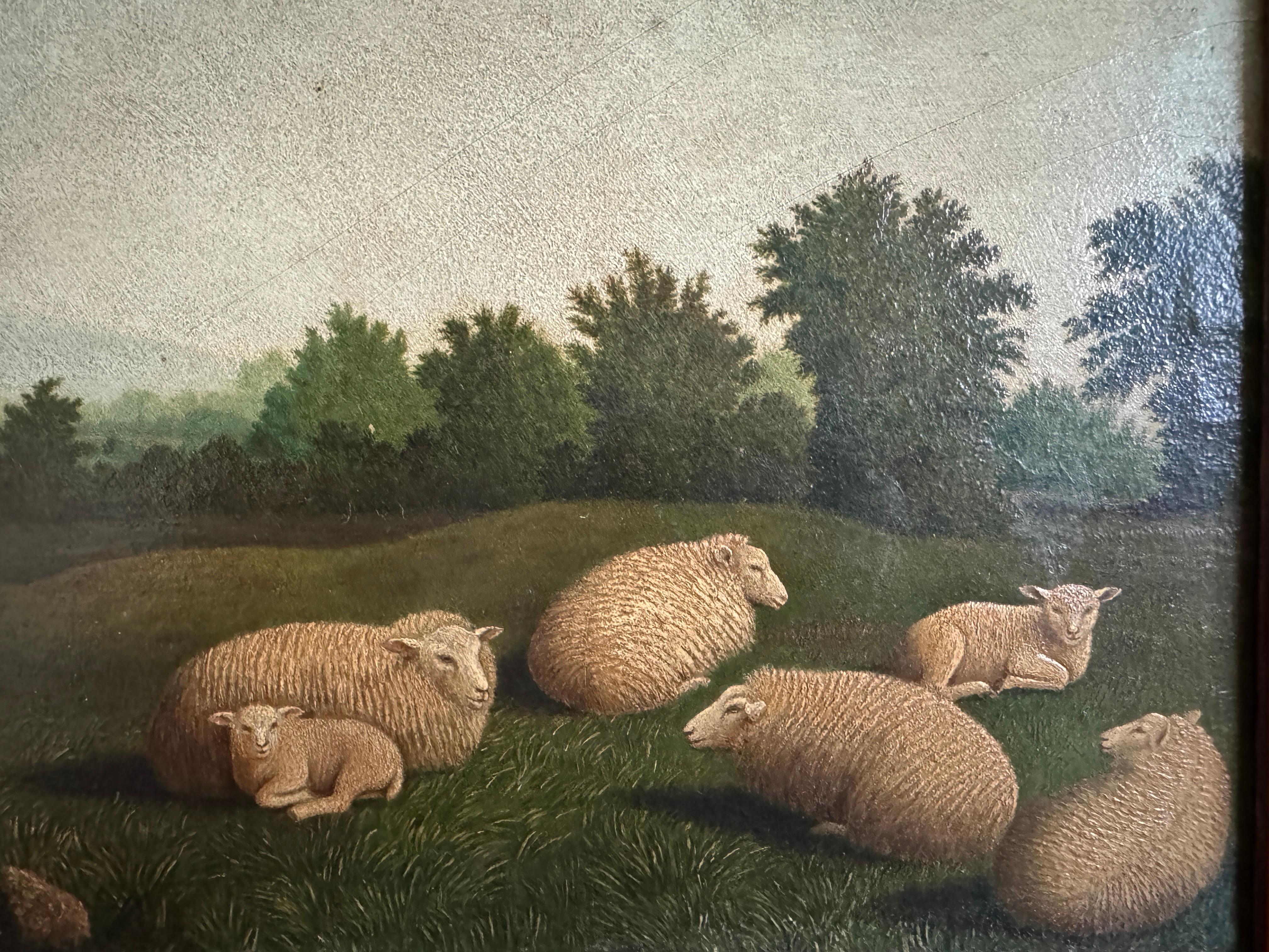 Plywood 'Sheep Resting in Meadow' by Thomas Sidney Cooper c1845 For Sale