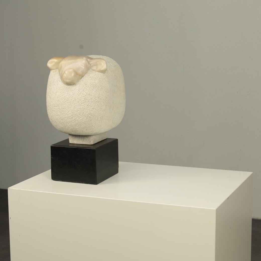 Stone “Sheep” – Sculpted Marble Figure by Fanny Baan, 1995 For Sale