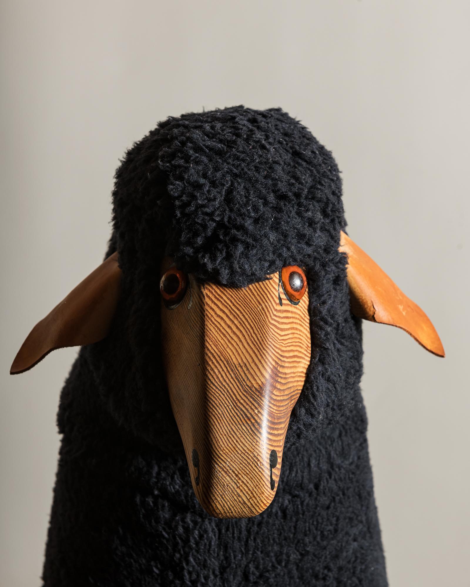 Sheep Sculpture in Black Sheepskin by Hans-Peter Krafft, Germany, 1970s 2