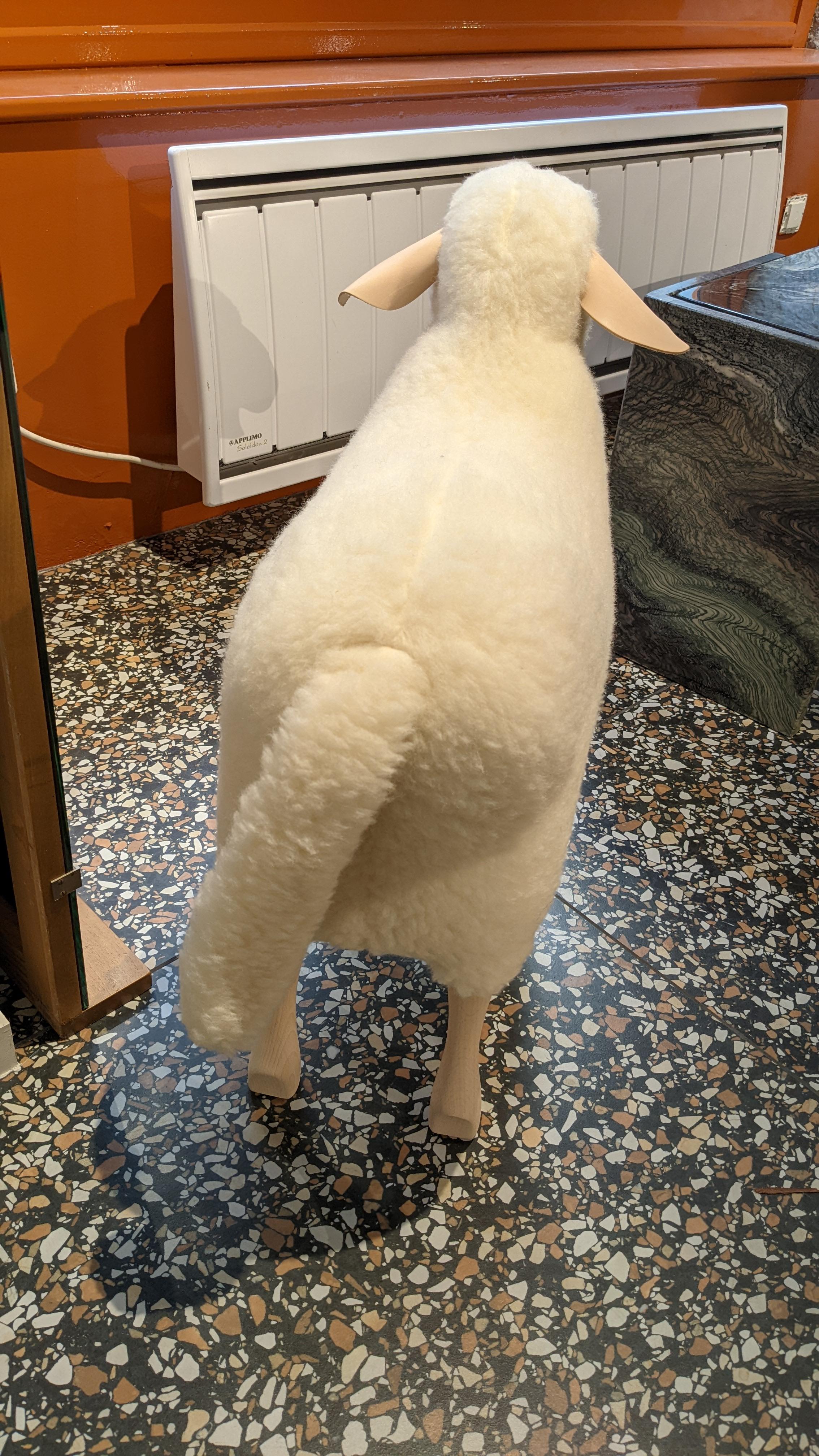 Sheep Sculpture, White Wool Plush, by Hans Peter Krafft, Germany In New Condition In Renens, CH