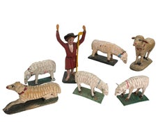 Sheep Shepherd Grulich Christmas Nativity Figure Lot, late 19th Century Folk Art
