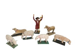 Sheep Shepherd Grulich Christmas Nativity Figure Lot, late 19th Century Folk Art