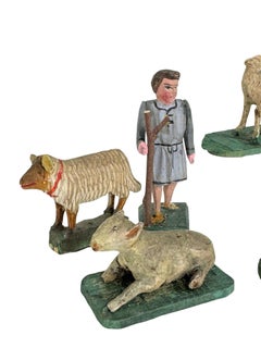 Sheep Shepherd Grulich Christmas Nativity Figure Lot, mid 19th Century Folk Art