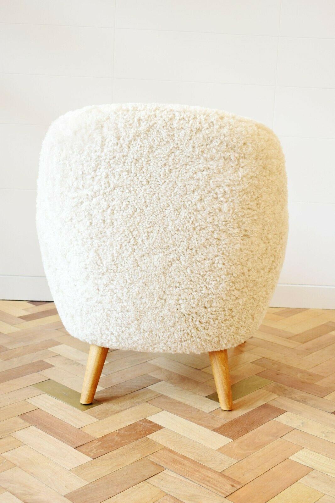 Organic Modern Sheep Skin and Oak Teddy Bear Tub Chair