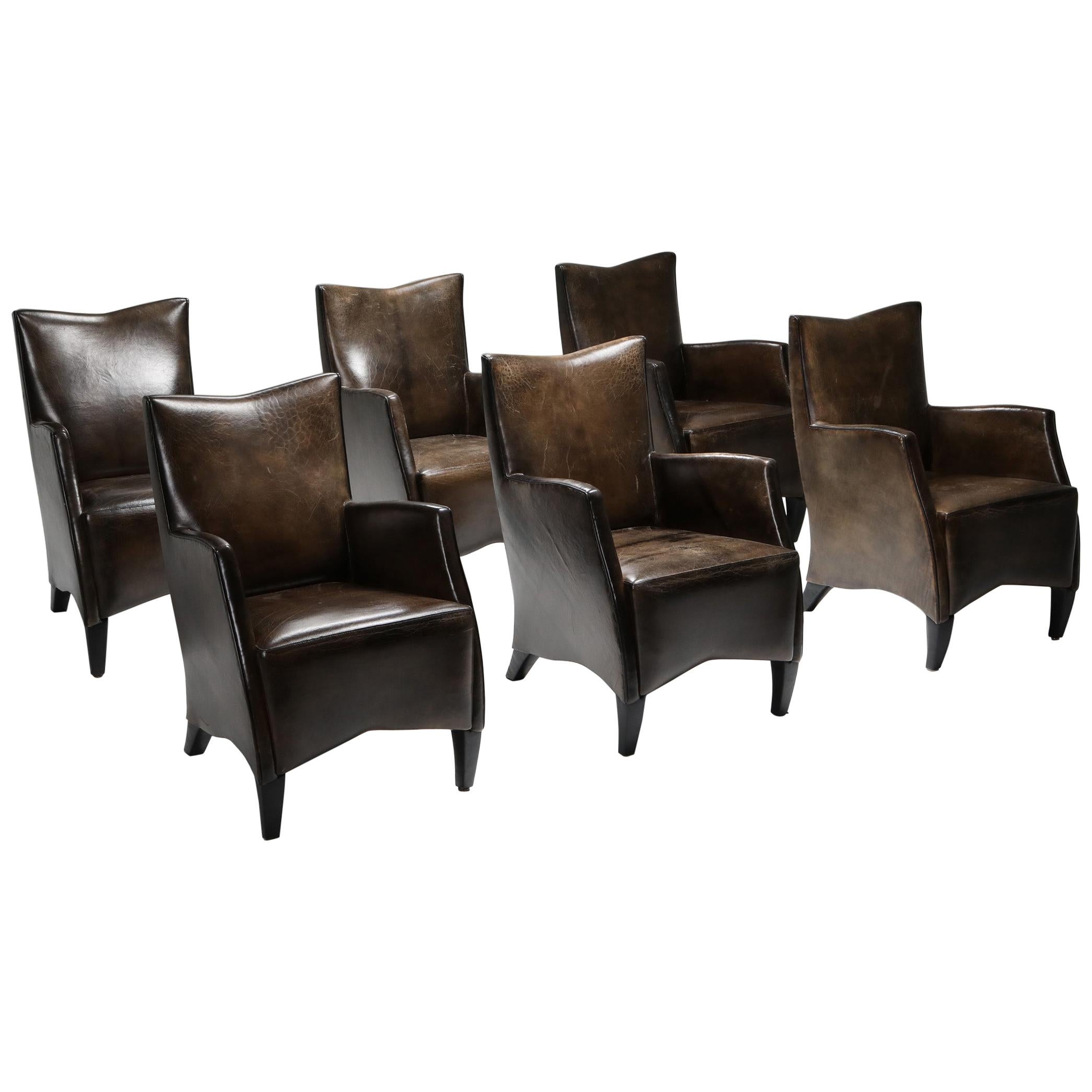 Leather Armchairs in Brown Grey Patina