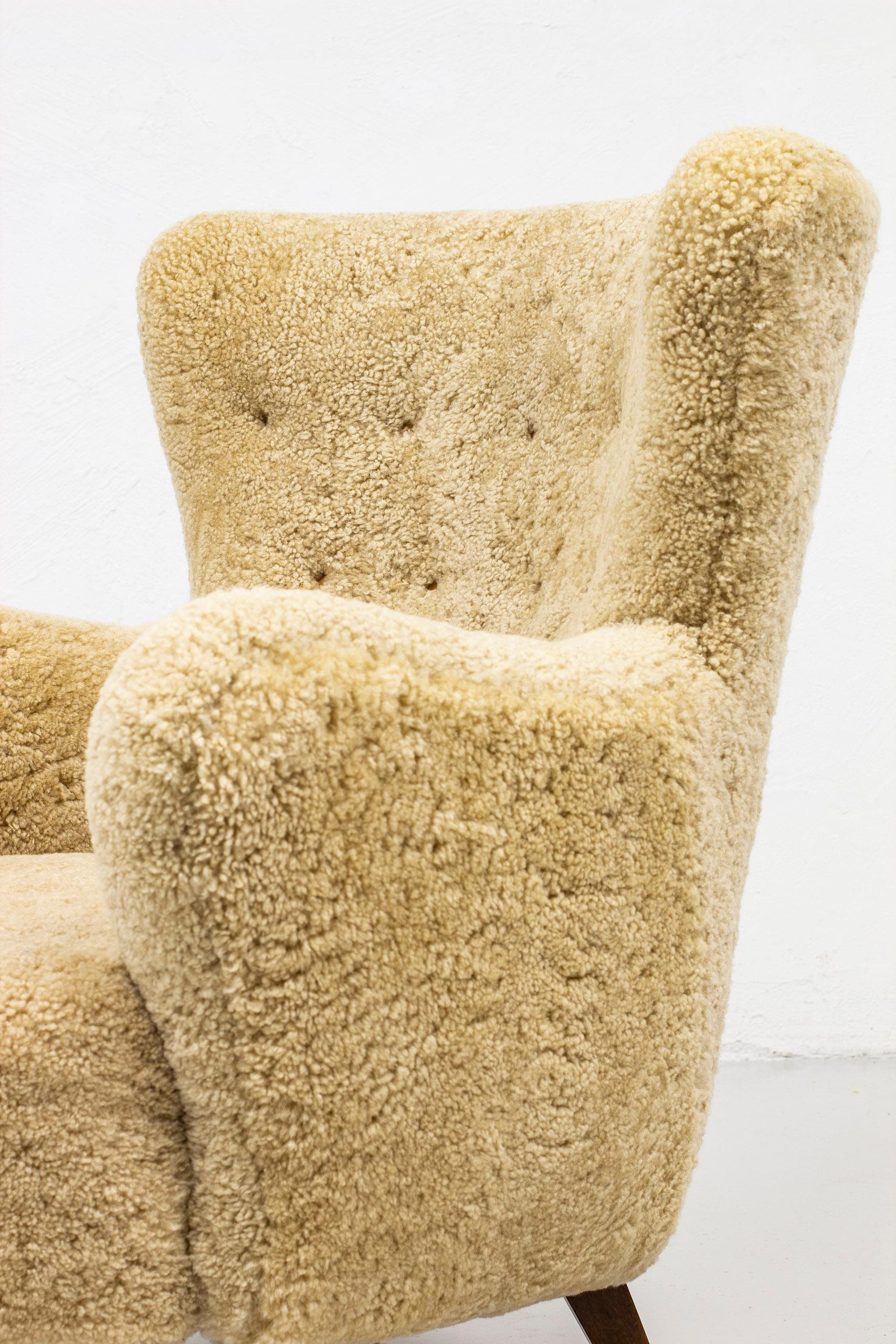 Sheepskin Sheep Skin Lounge Chair by Alfred Christensen, Denmark, 1950s