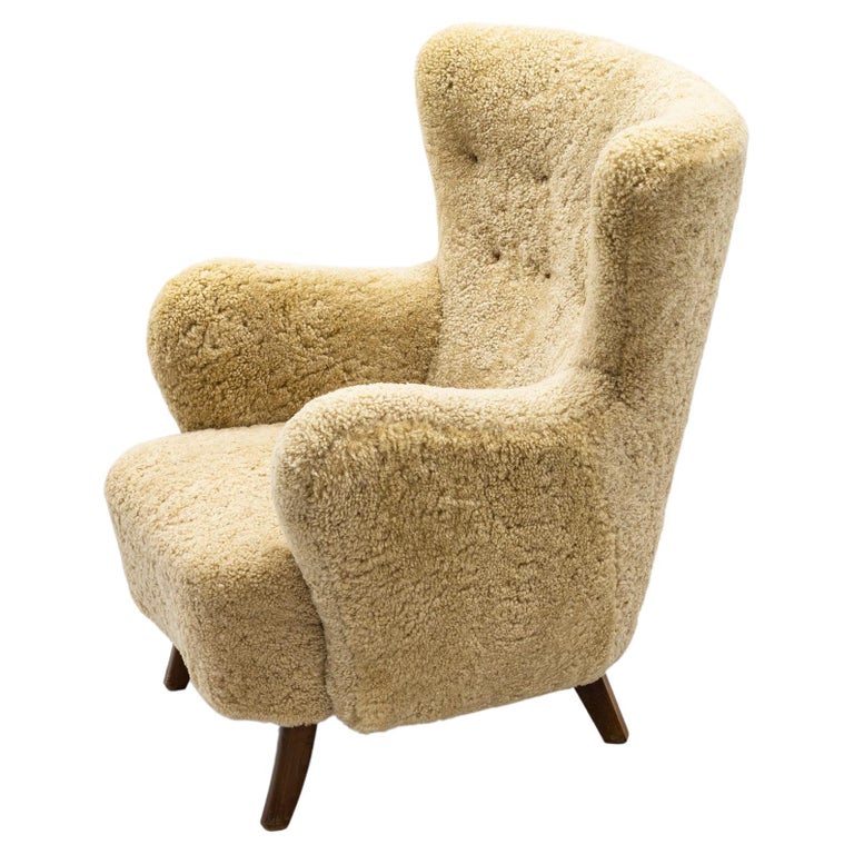 Sheep Skin Lounge Chair by Alfred Christensen, Denmark, 1950s For Sale
