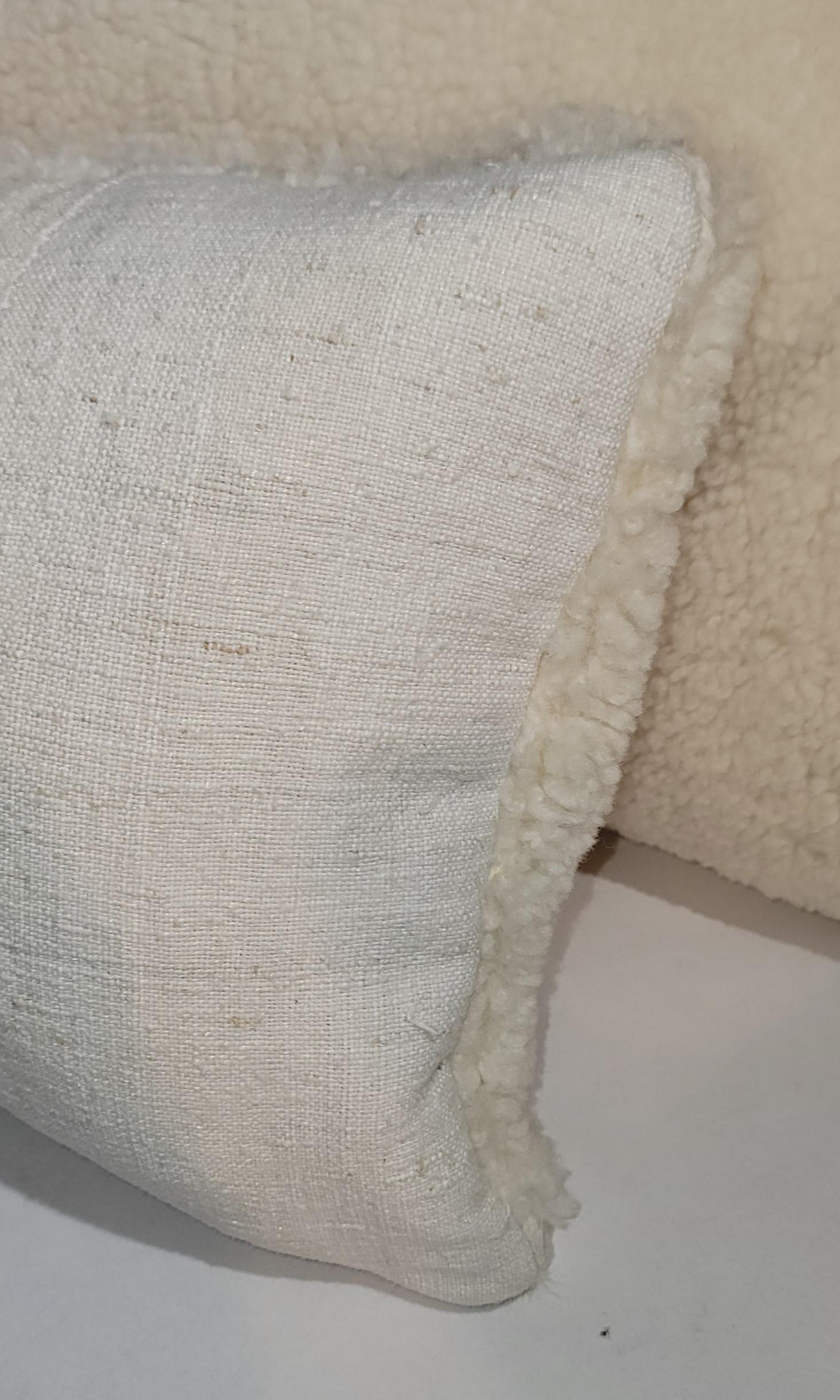 Americano Cuscini in pelle di pecora con supporto in lino homepun -3 in vendita