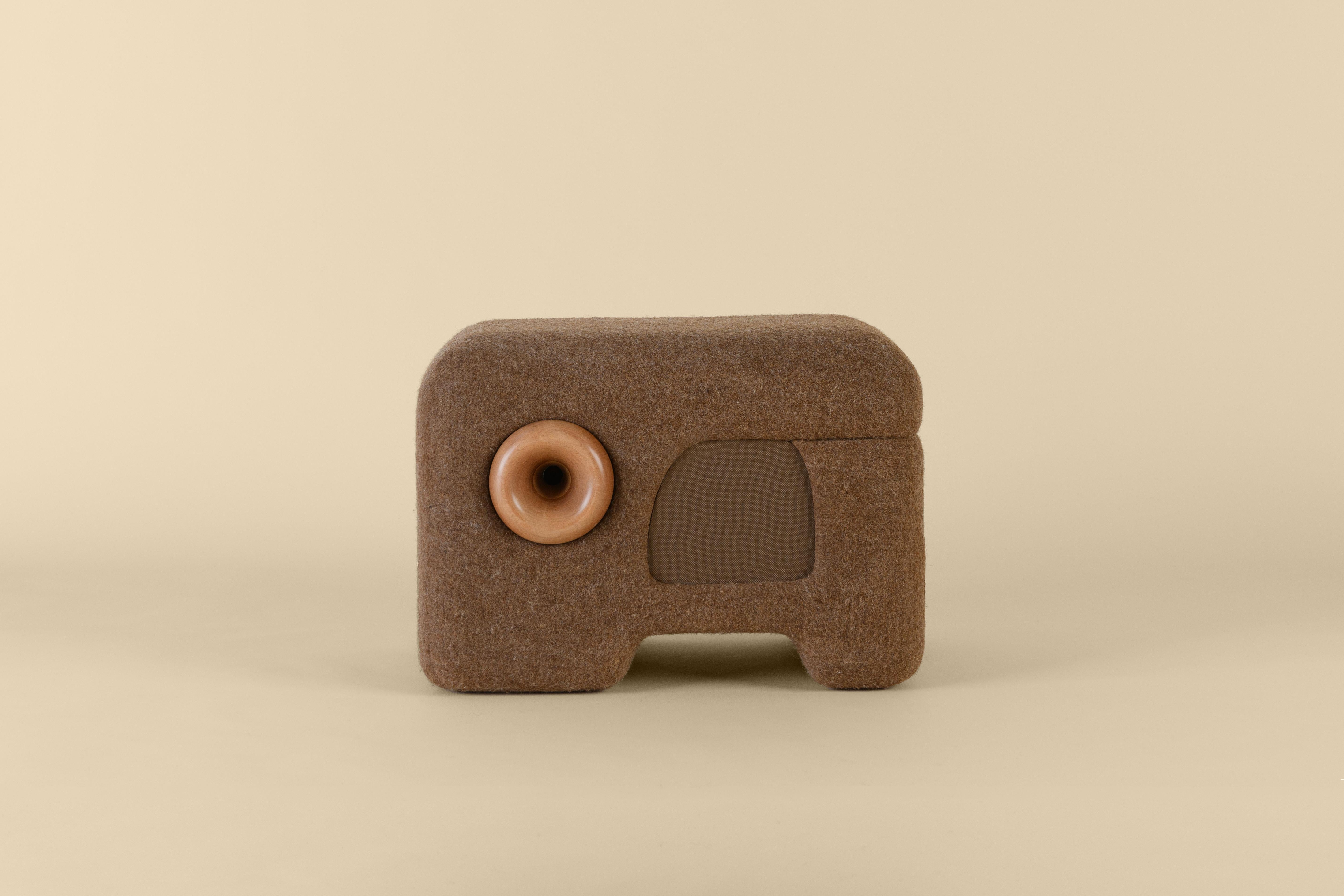 The Sheep Speaker translates our visual language into sound. We think of technology as straight lines, right angles. Yet sound waves move like ocean waves and music brings to the surface memories and feelings from our innermost depths. The Sheep