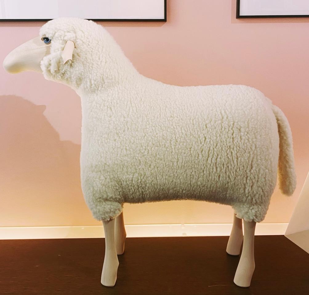 Modern Sheep, white wool plush, beech wood by Hans-Peter Krafft, Meier Germany For Sale