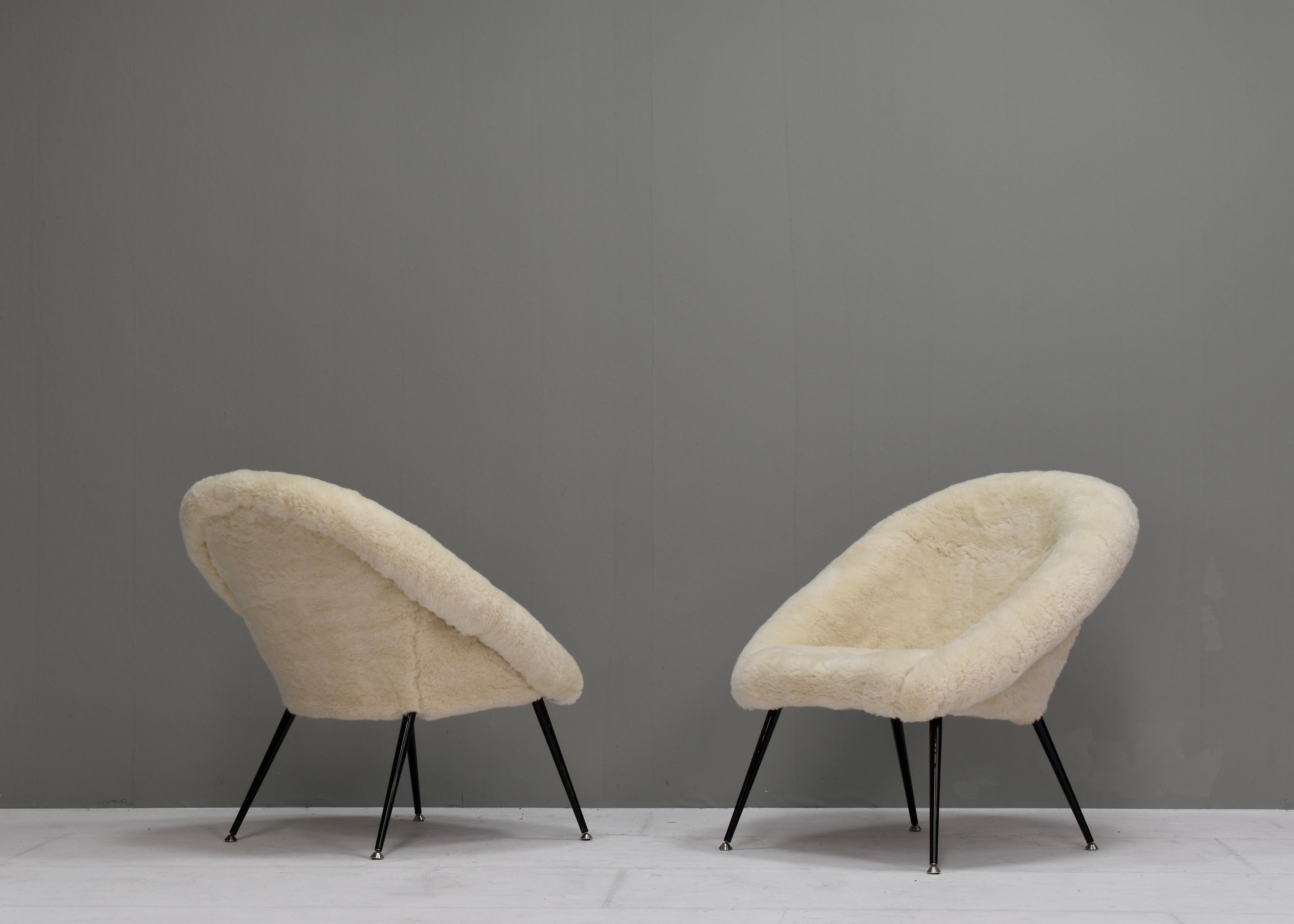 Mid-Century Modern Sheep Wool Armchair by or in the Manor Fritz Neth, Germany, circa 1970