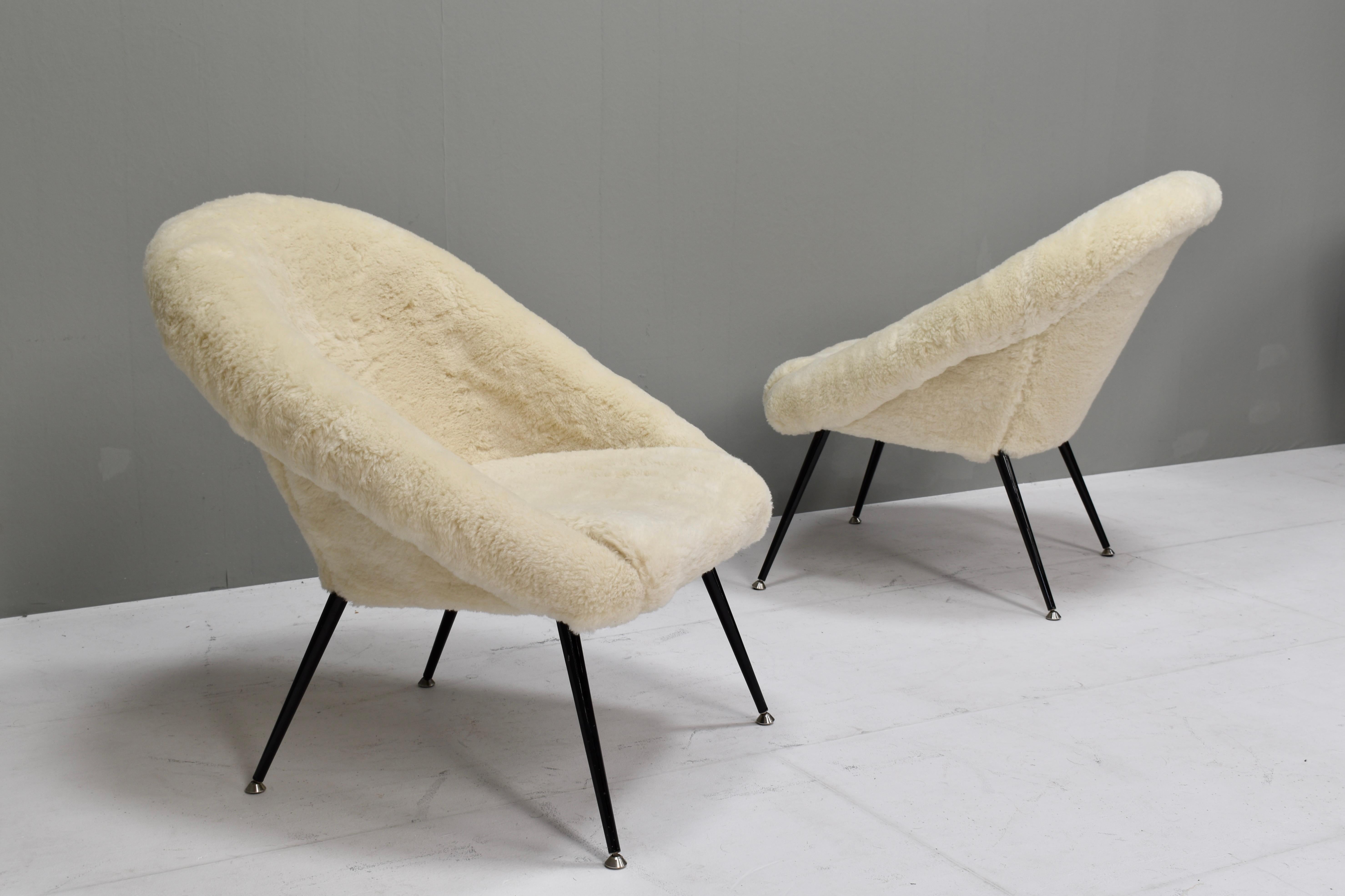 Metal Sheep Wool Armchair by or in the Manor Fritz Neth, Germany, circa 1970