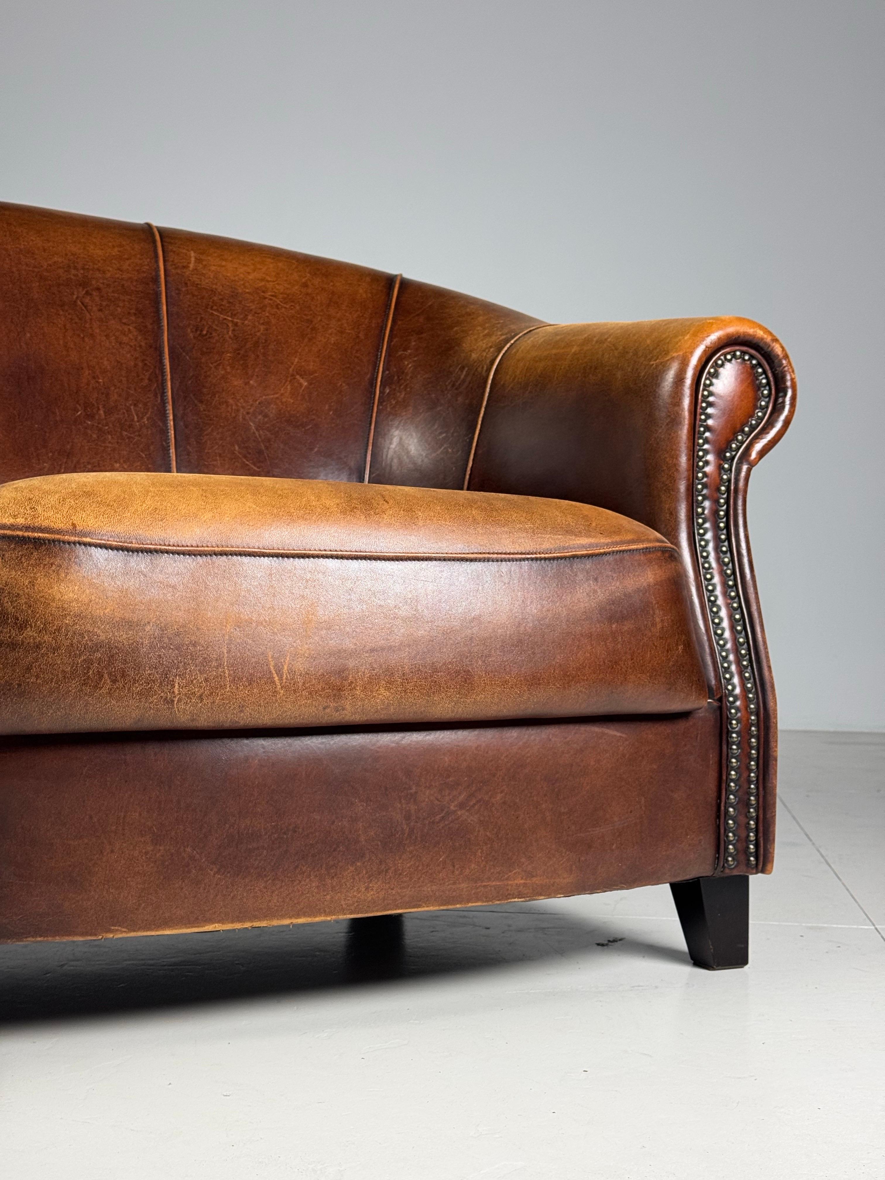 20th Century Sheep’s Leather Dutch Sofa For Sale