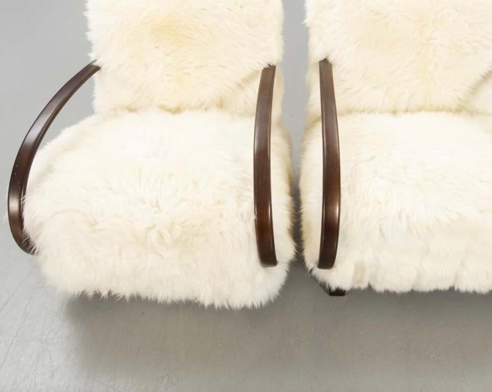 Mid-Century Modern Sheepskin, 1950s Swedish Armchairs For Sale