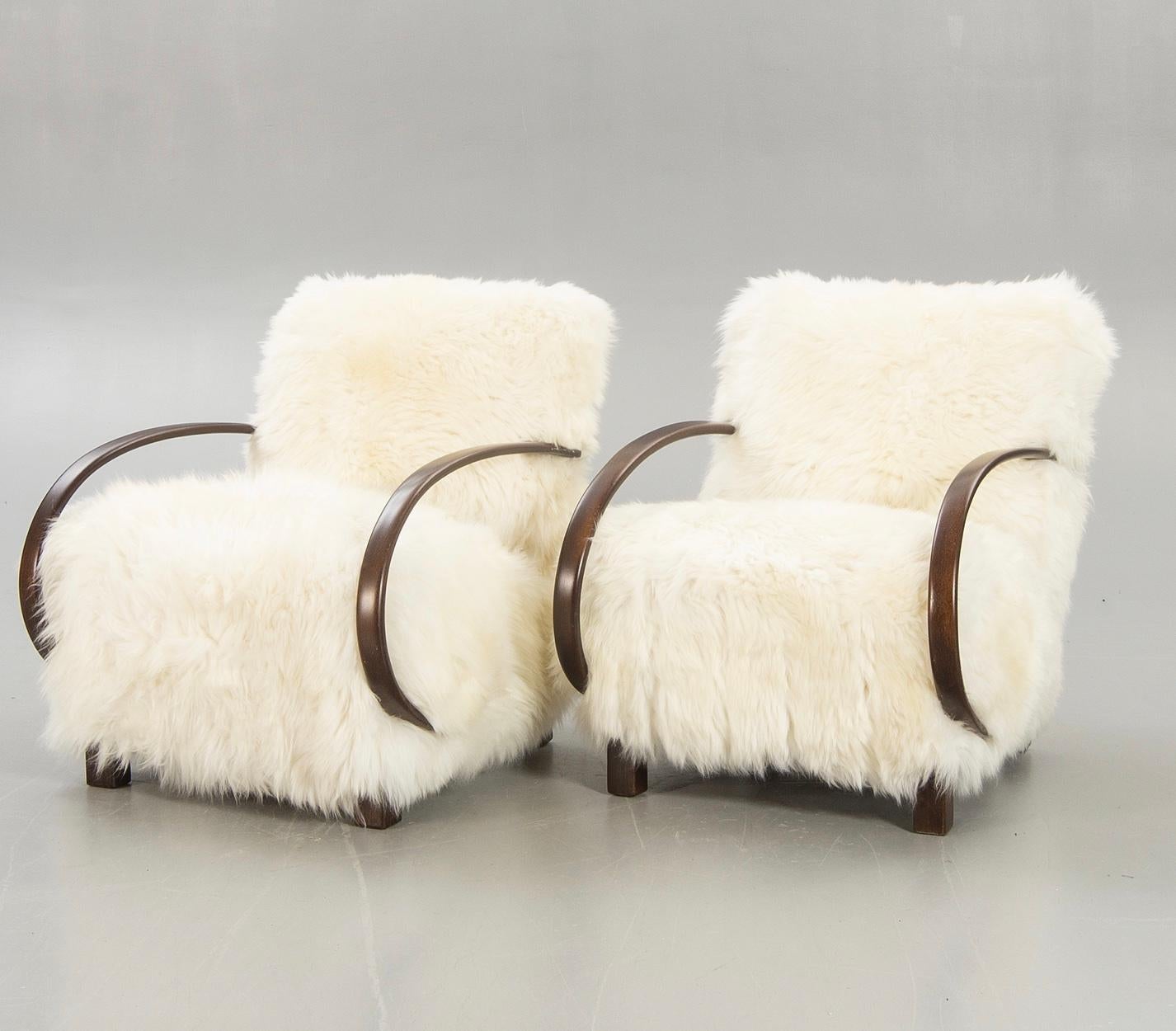 Sheepskin, 1950s Swedish Armchairs In Good Condition For Sale In New York, NY