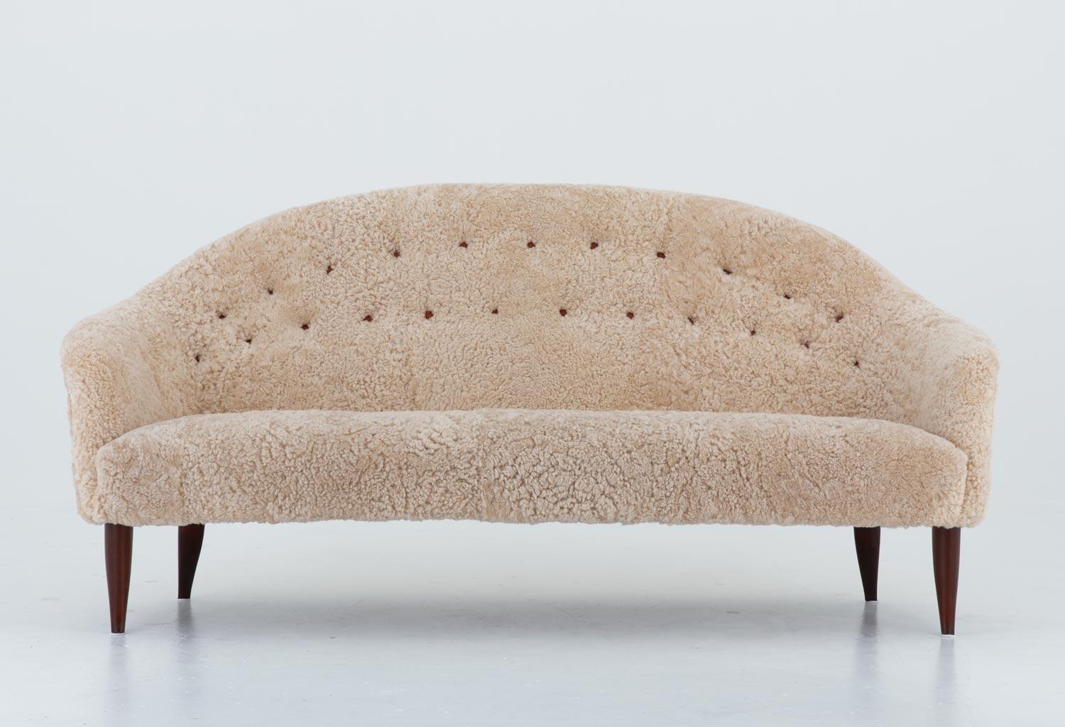 Scandinavian Modern Sheepskin 3-Seat Sofa by Kerstin Hörlin-Holmqvist, Model 