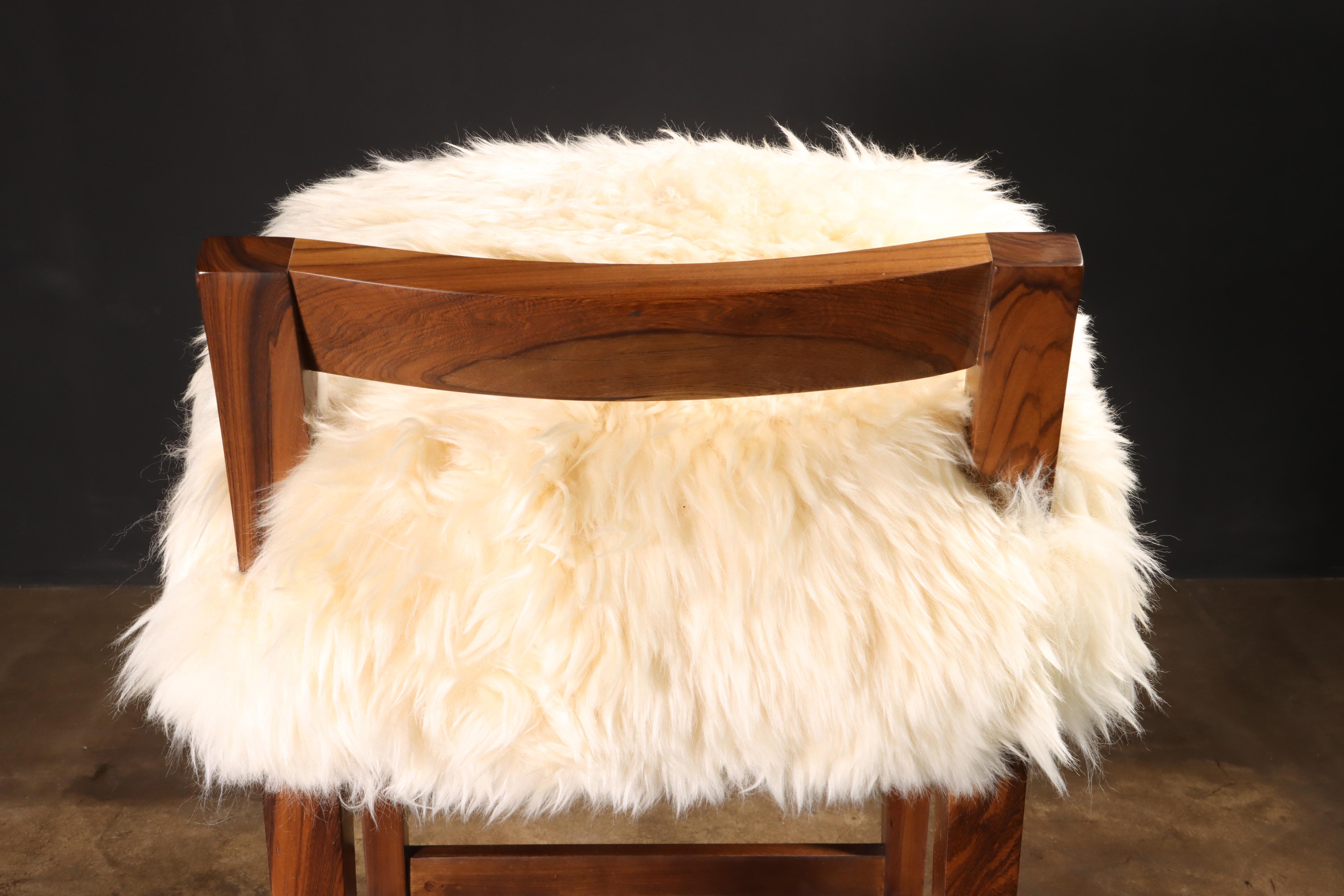 Sheepskin and Exotic Wood Contemporary Low Back Stool from Costantini, Umberto For Sale 4