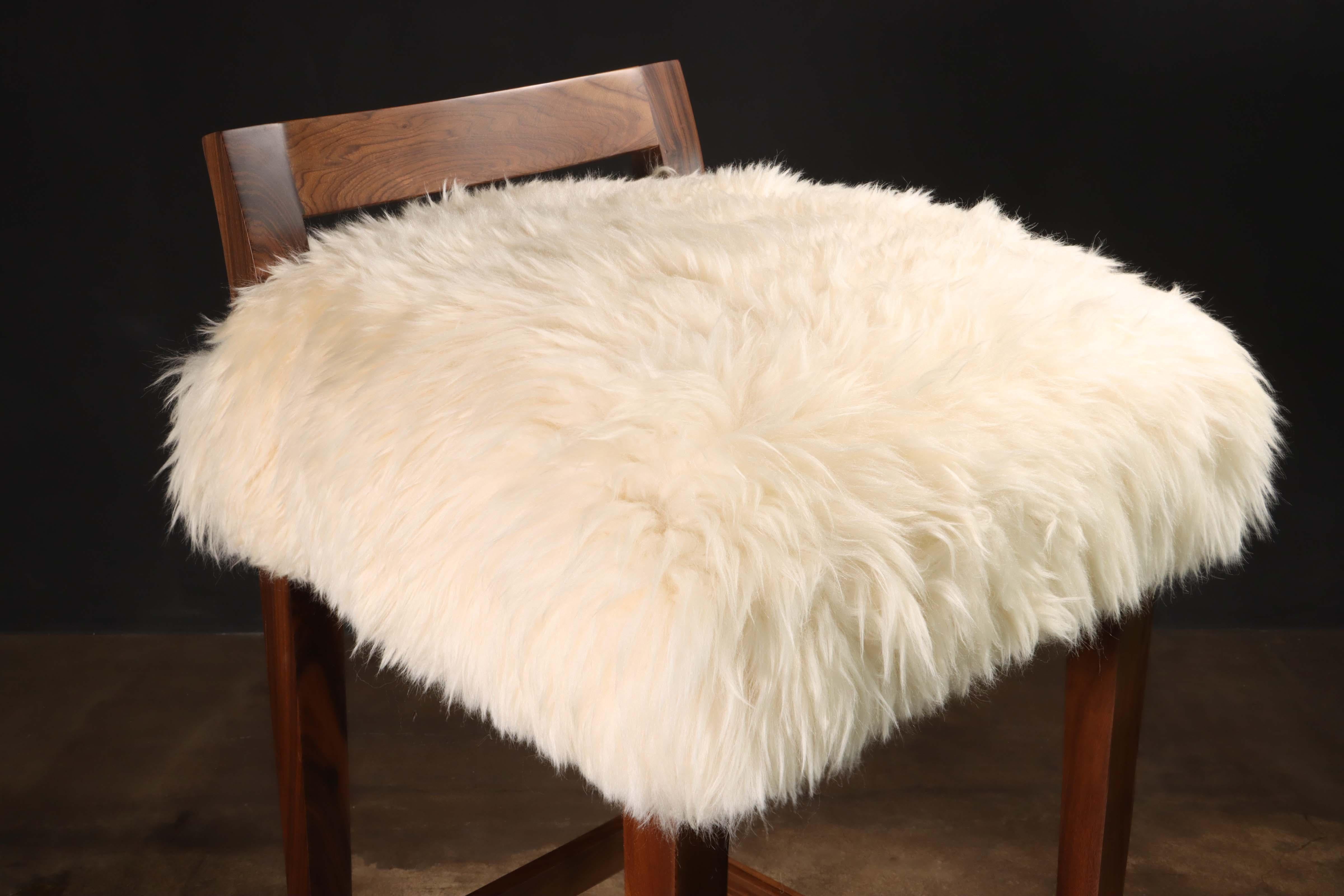Sheepskin and Exotic Wood Contemporary Low Back Stool from Costantini, Umberto For Sale 5