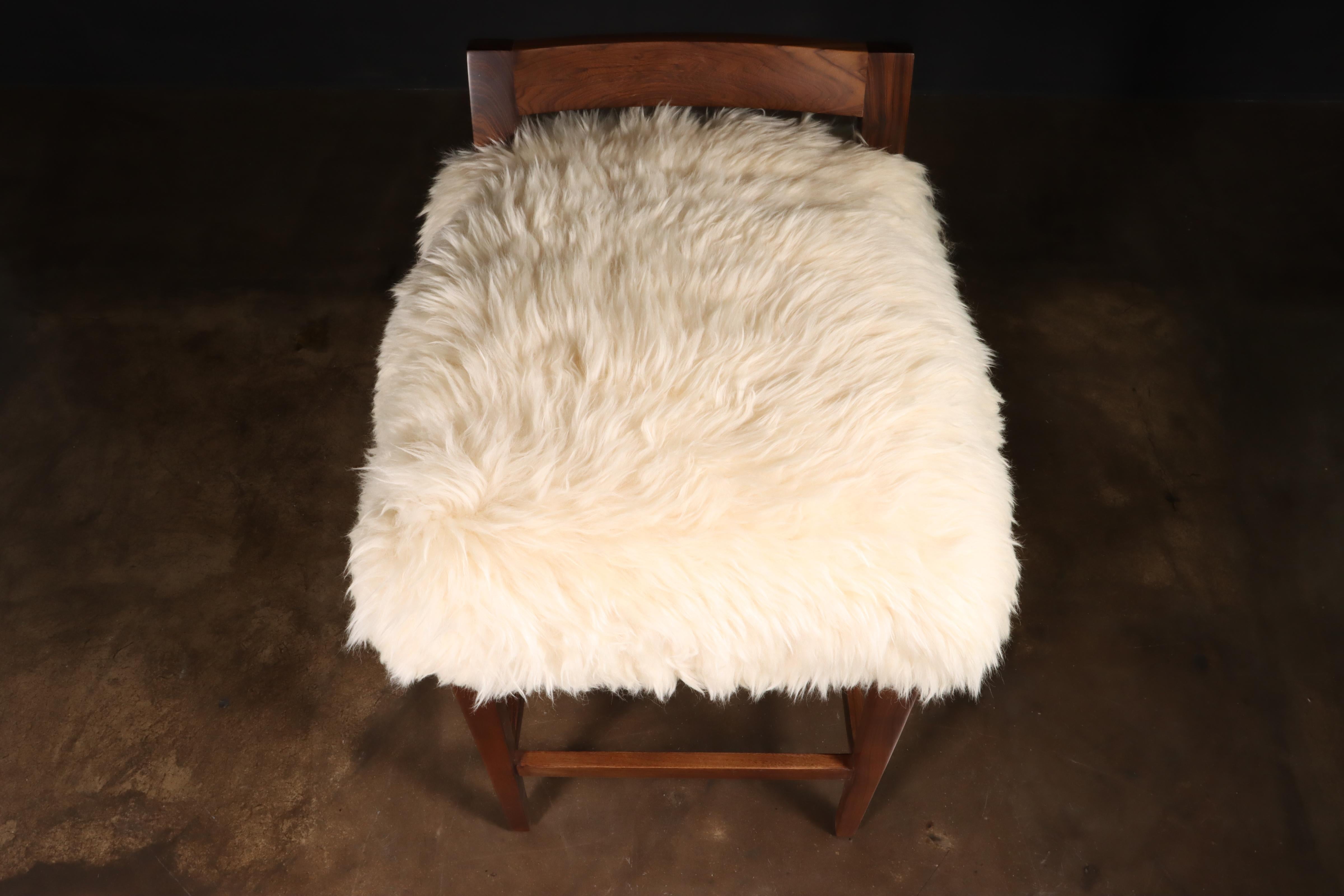 Sheepskin and Exotic Wood Contemporary Low Back Stool from Costantini, Umberto For Sale 6