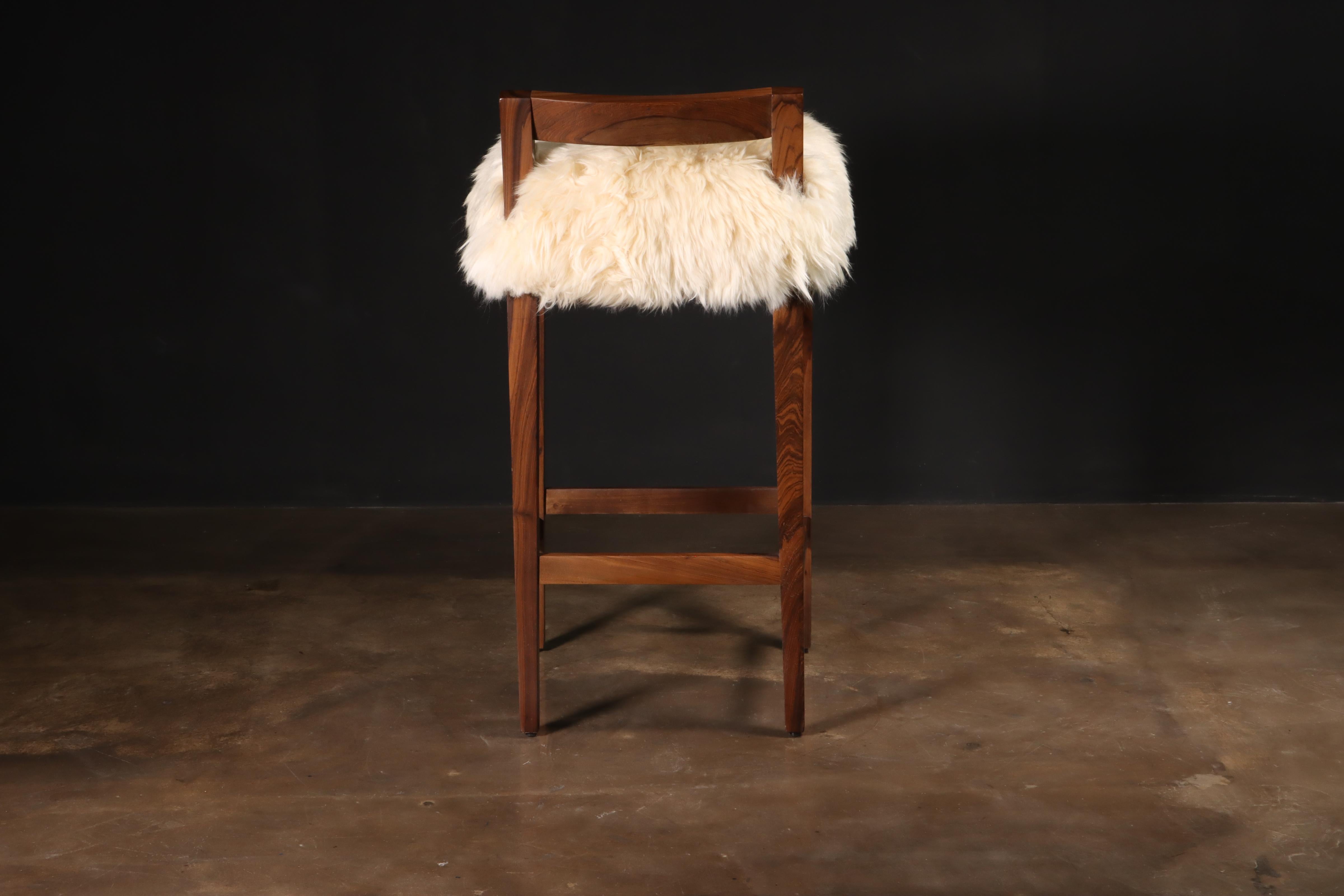 Woodwork Sheepskin and Exotic Wood Contemporary Low Back Stool from Costantini, Umberto For Sale
