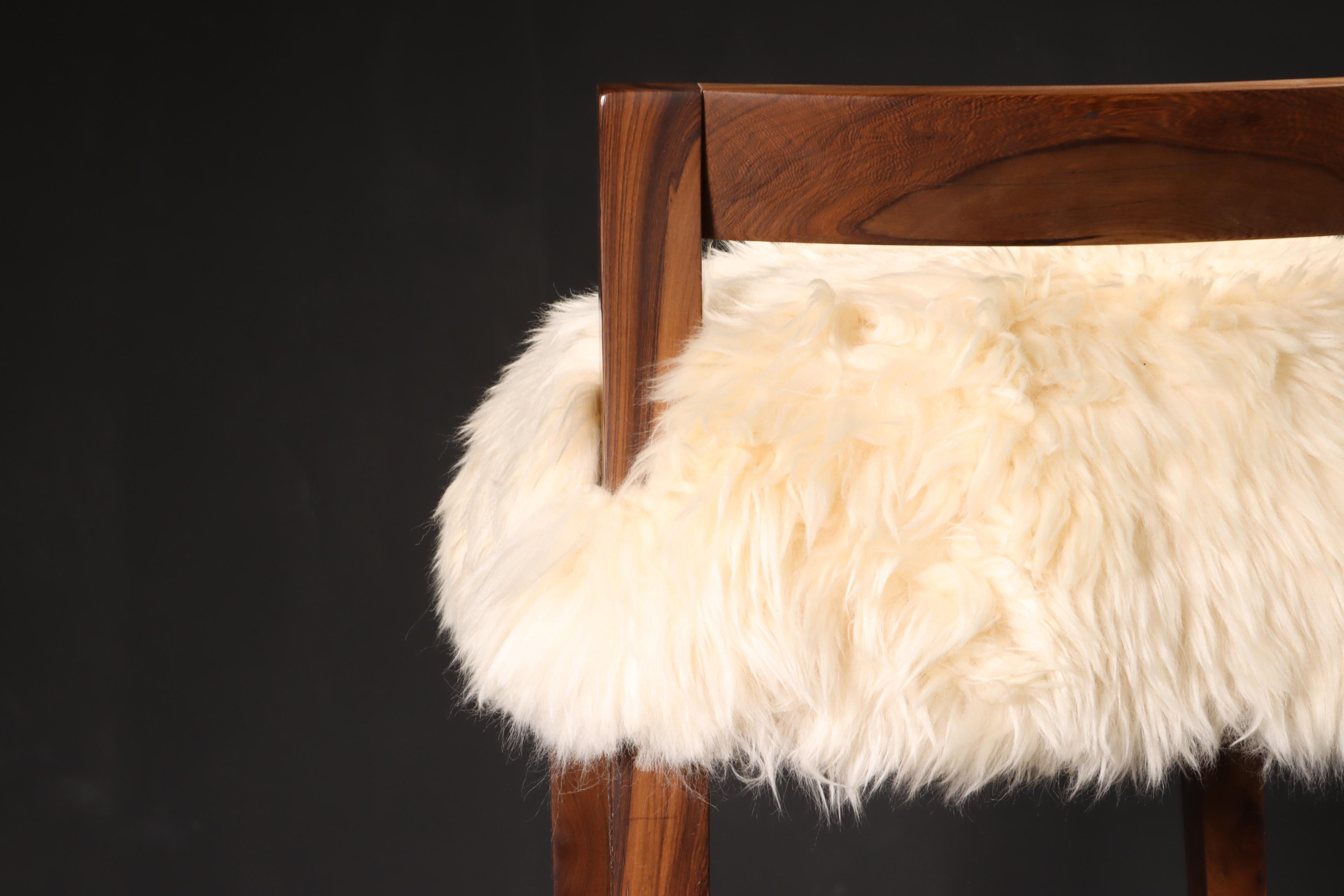 Sheepskin and Exotic Wood Contemporary Low Back Stool from Costantini, Umberto For Sale 2