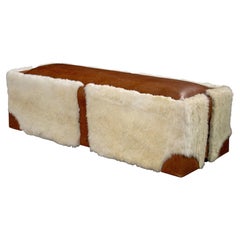 Sheepskin and Leather Custom Contemporary Bench by Costantini, Ovino, In Stock