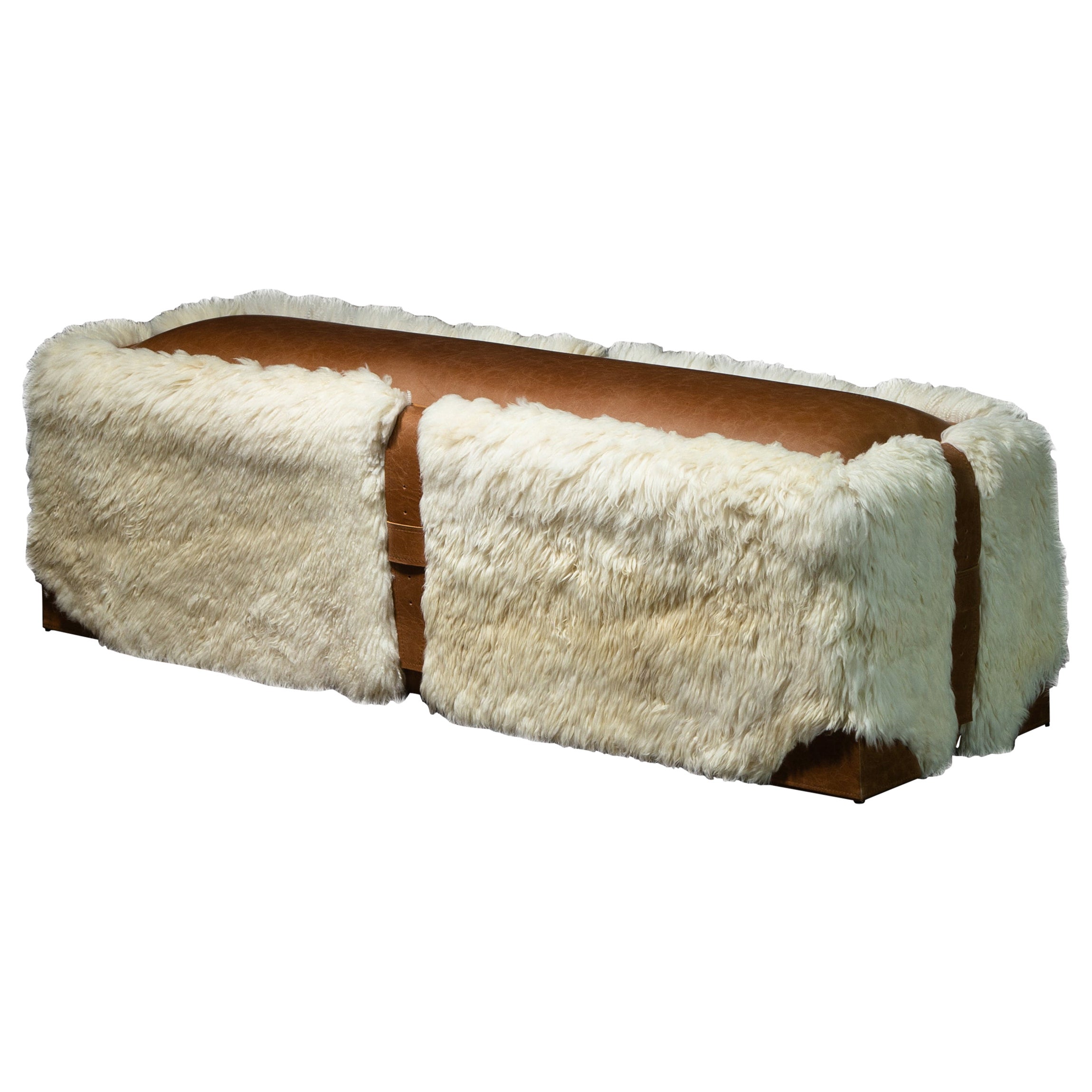 Sheepskin and Leather Custom Contemporary Bench from Costantini, Ovino For Sale