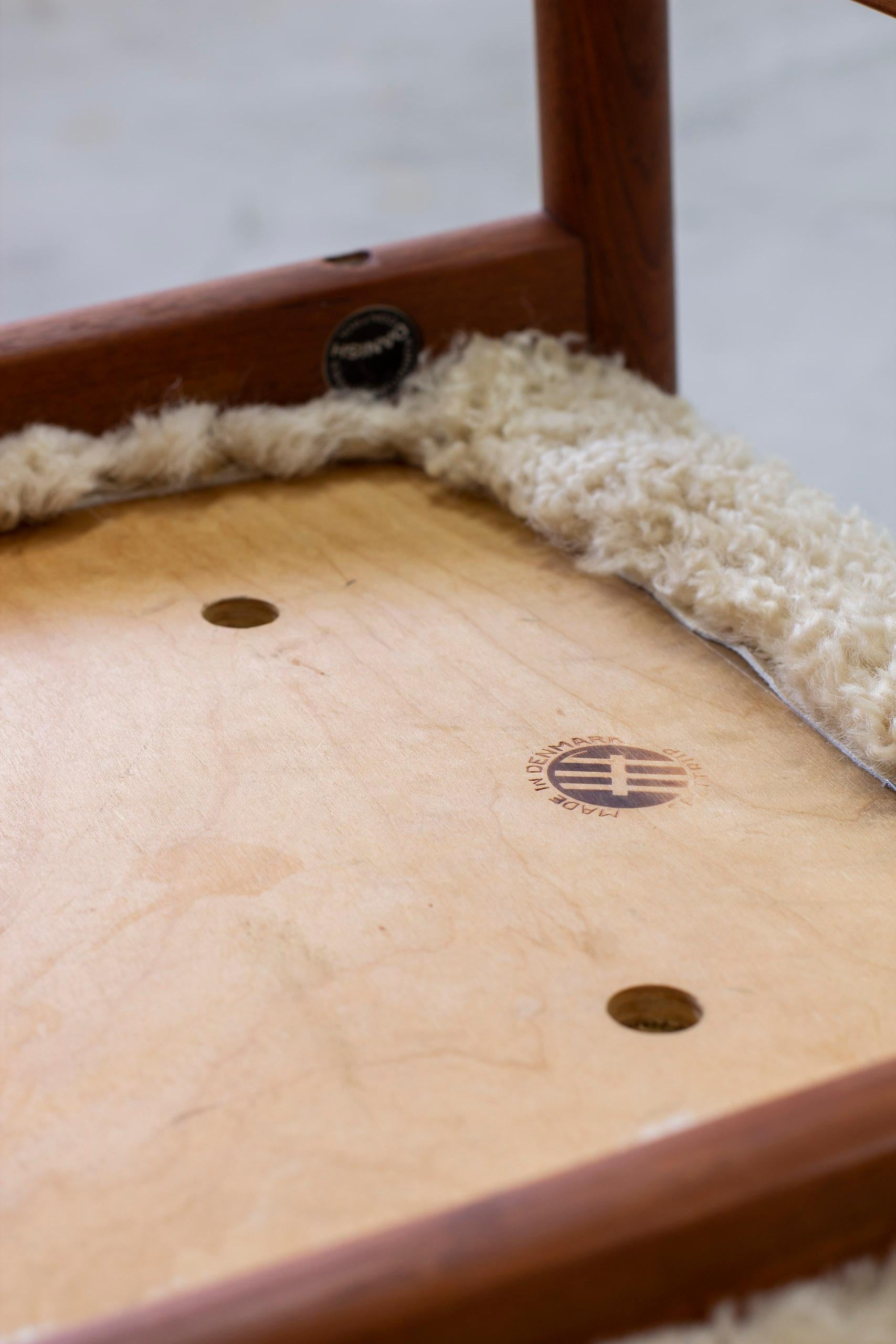 Sheepskin and teak stools by Hugo Frandsen, Spøttrup, Denmark For Sale 1