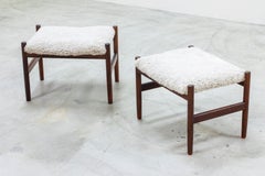 Sheepskin and walnut stools by Hugo Frandsen, Spøttrup, Denmark